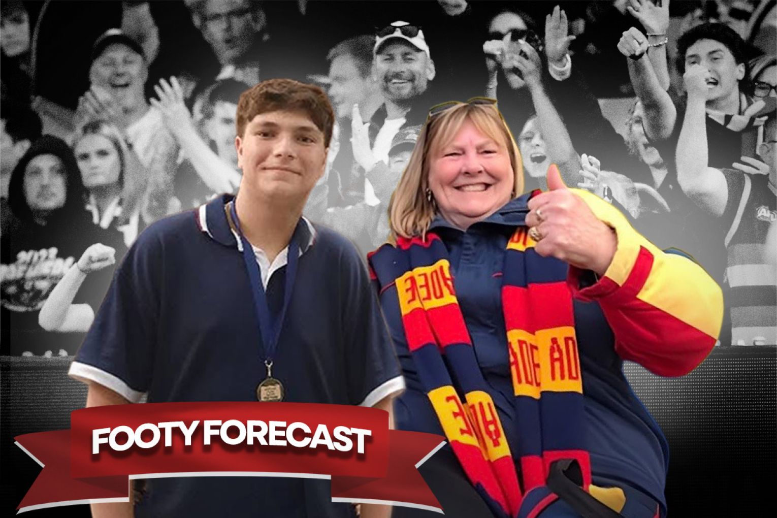 Port Fan Ethan Wiseman and Adelaide Crows Eyre Peninsula Supporter Group president Jan Regan give InDaily their insights. Graphic: Liam McAlister.