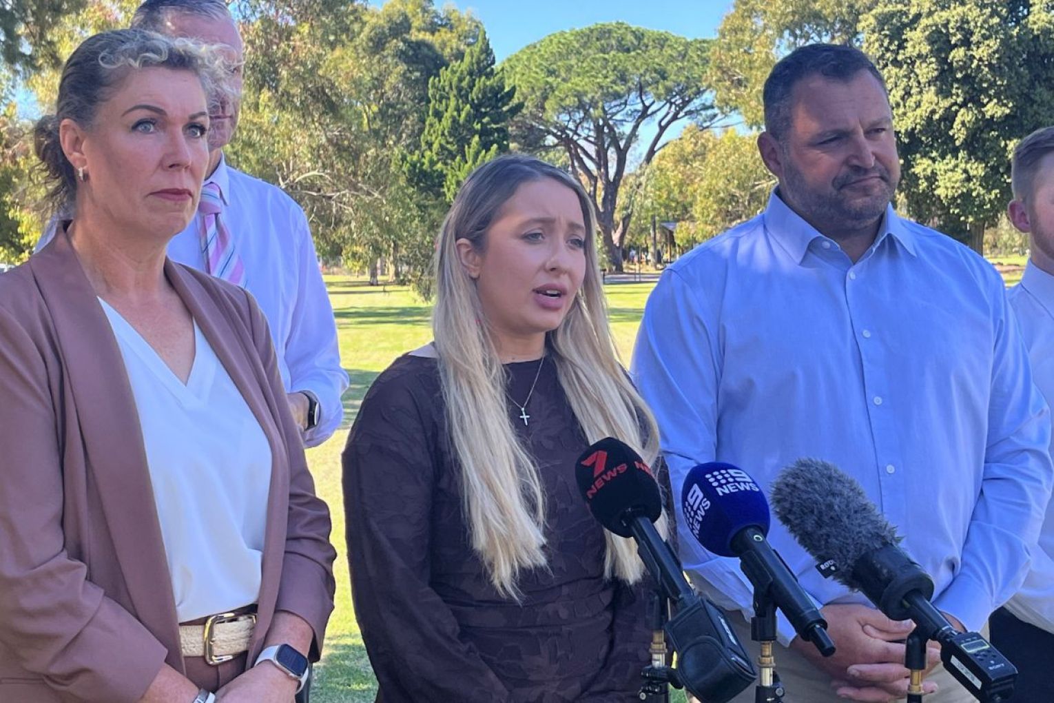 Chantelle Thomas addressing reporters yesterday. This picture: Rory Dowdell/InDaily