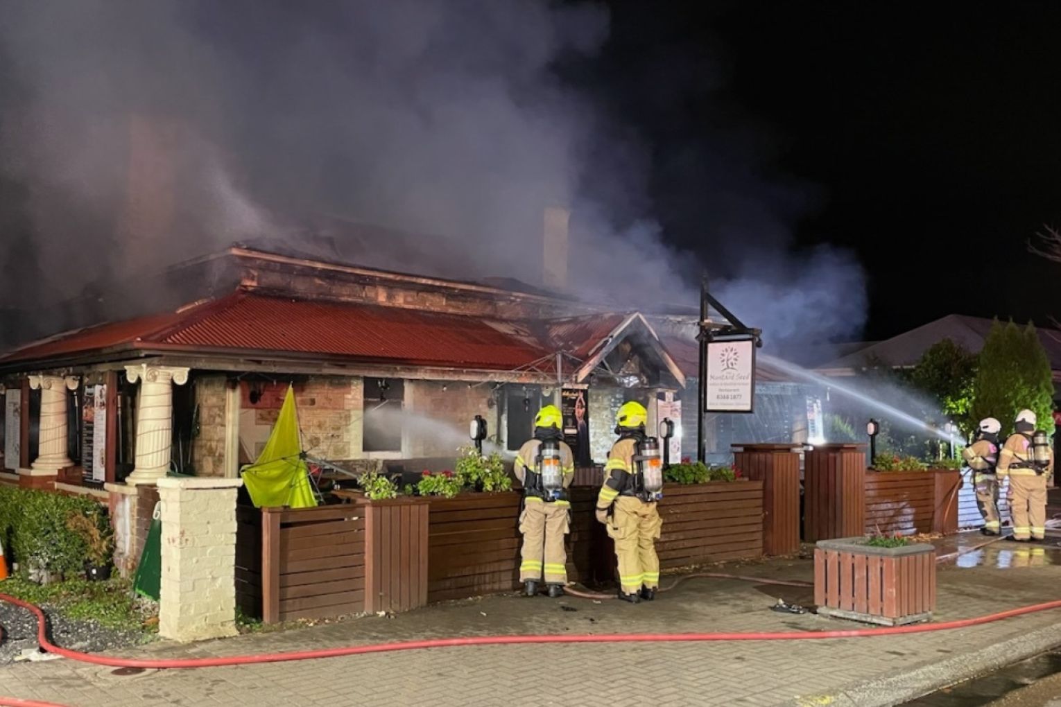 A fire swept through  Hahndorf's The Mustart Seed restaurant overnight. Picture: CFS