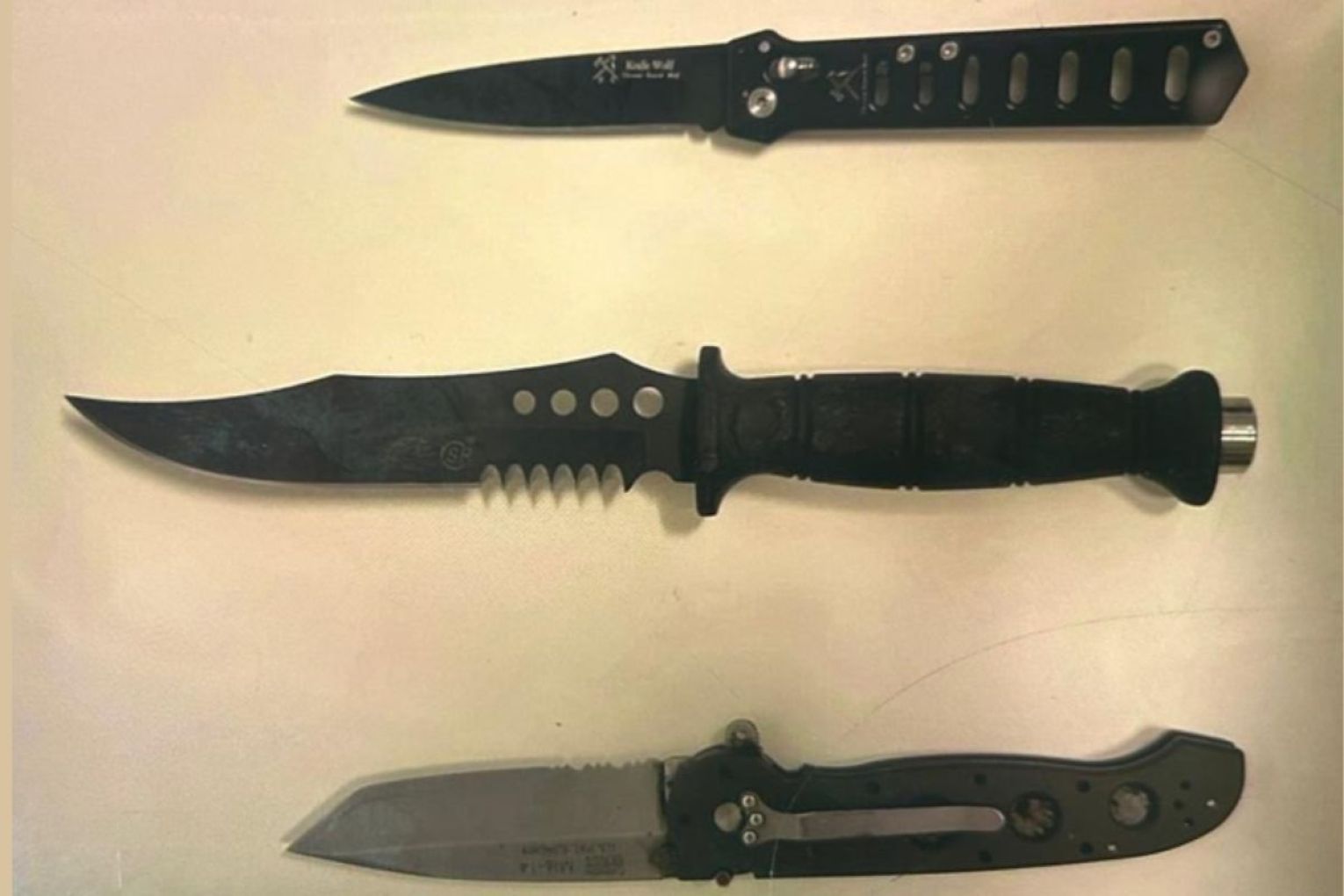 Three knives investigators believe are connected to the alleged murder. Picture: SAPOL