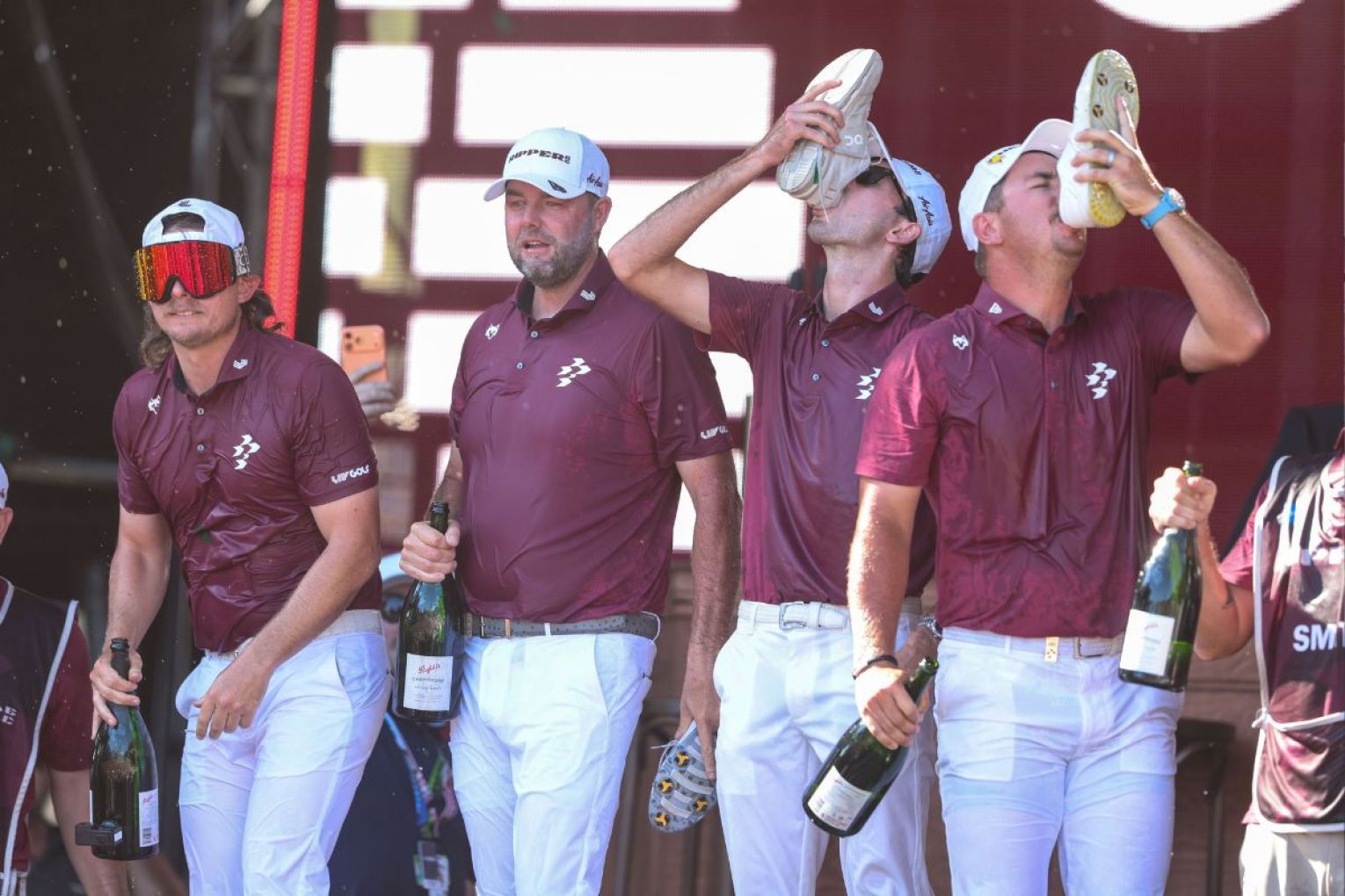 The all-Australian team celebrated in Adelaide but doubts have been raised about LIV Golf's future. Picture: Matt Turner/AAP