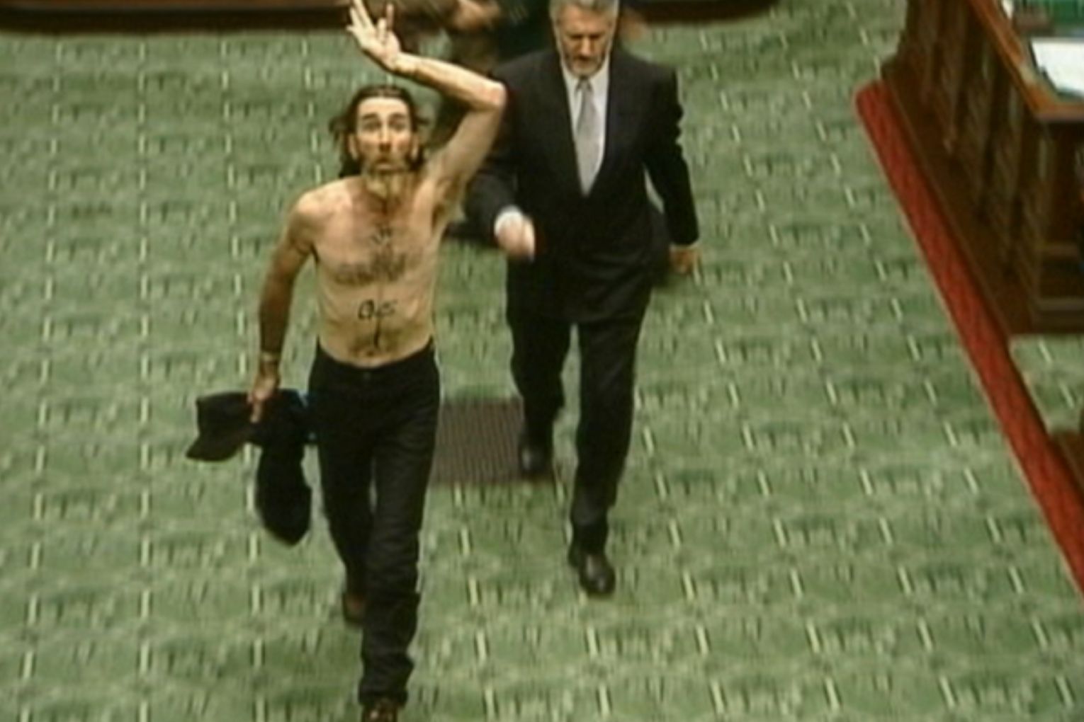 When Peter Hore stormed the floor of state parliament it led to greater security. Picture: Channel7 Adelaide