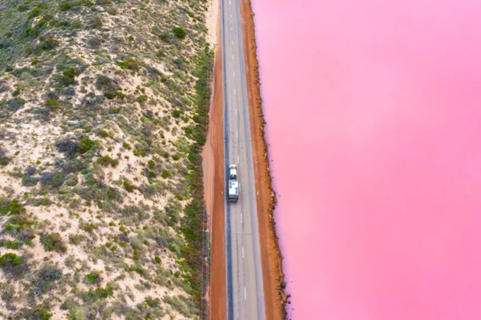 Spectacular Hutt Lagoon is a highlight of WA's Coral Coast Highway. 