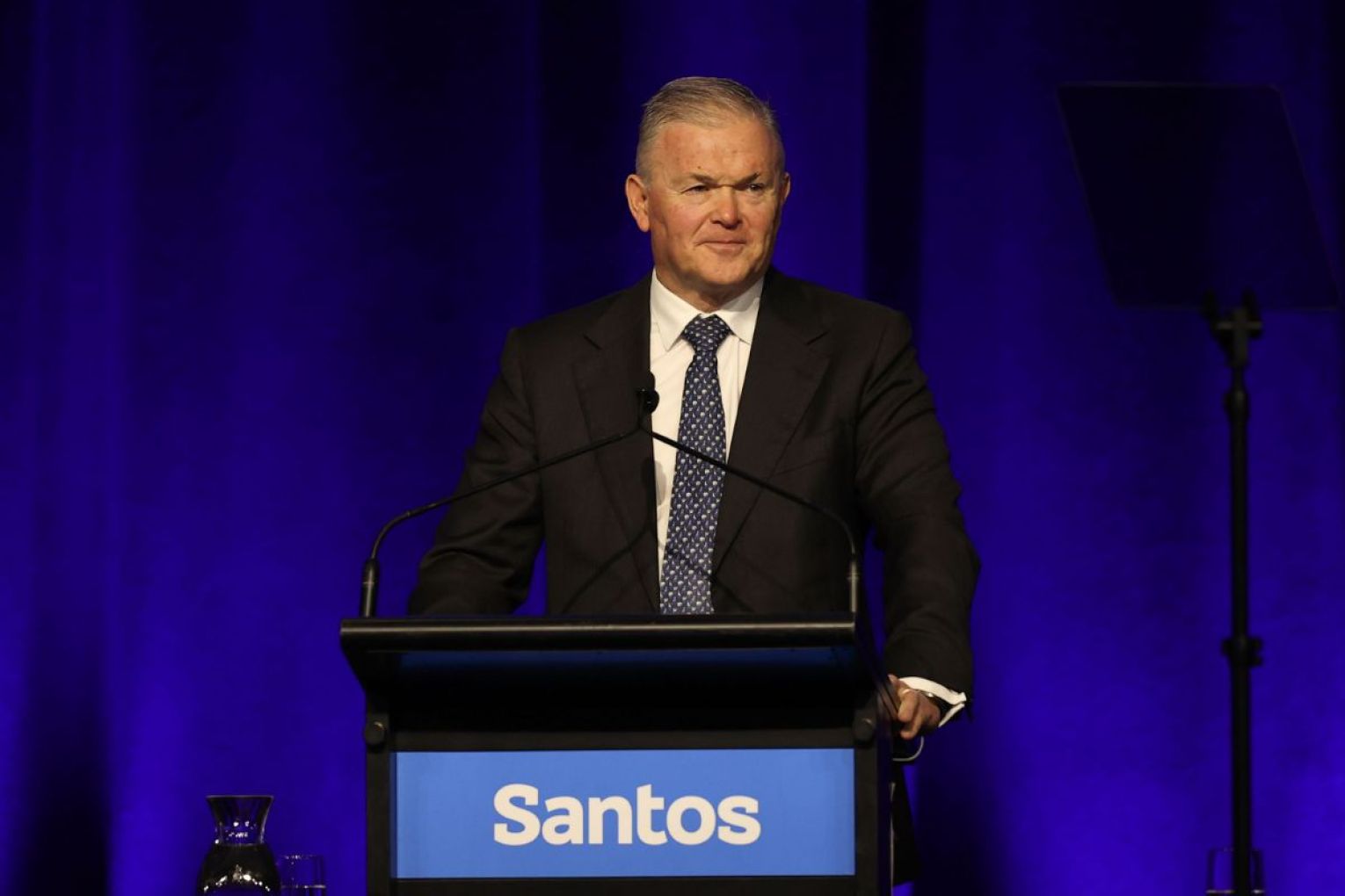 Santos CEO and Managing Director Kevin Gallagher adressing the Annual General Meeting at the Adelaide Convention Centre. Picture: Matt Turner/AAP