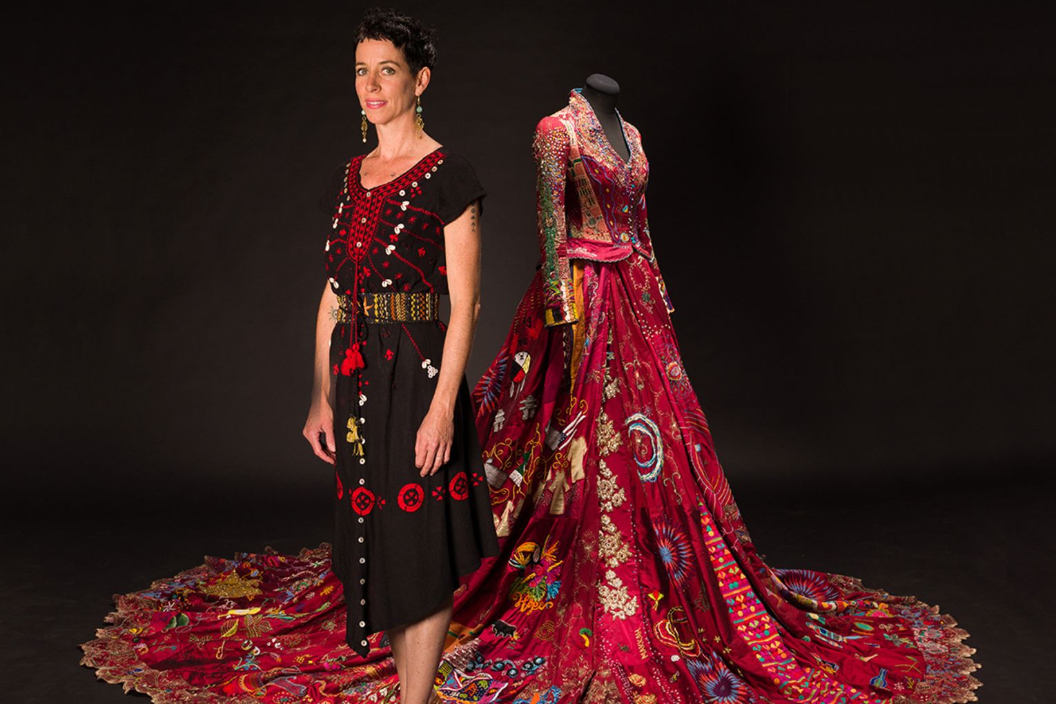 Artist Kirstie Macleod and The Red Dress. Credit: Mark Pickthall
