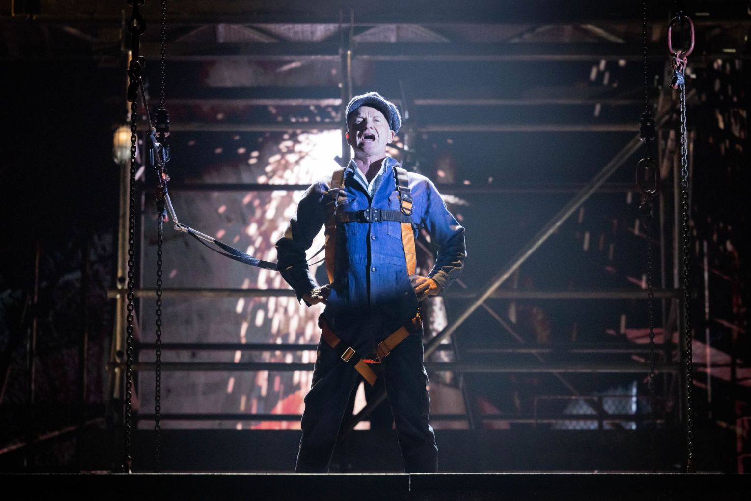 Sting as foreman Jackie White in his stage musical, The Last Ship, now playing at QPAC's new Glasshouse Theatre. Photo: Mark Senior