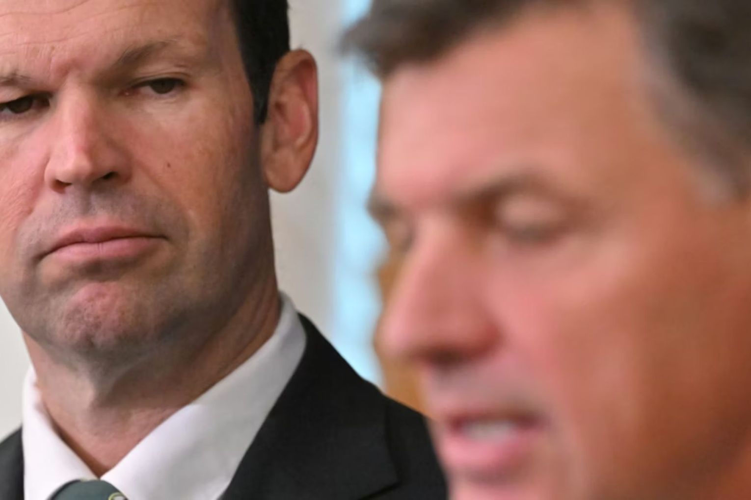 Nationals Leader Matt Canavan and Leader of the Opposition Angus Taylor at a press conference at Parliament House in Canberra, Tuesday, March 31, 2026. Mick Tsikas/AAP