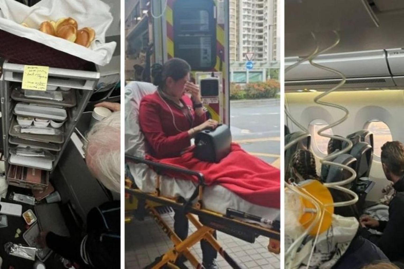 Scenes from aboard the flight to Hong Kong after Saturday's severe turbulence.