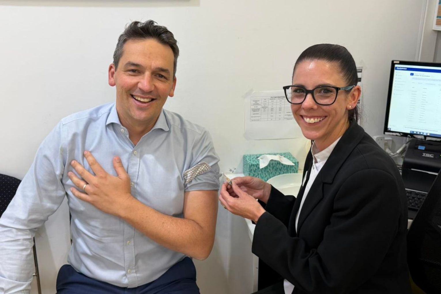 Health Minister Blair Boyer has been the victim of "online trolls" after posting an image of himself getting his annual COVID-19 booster shot. Photo: Facebook.