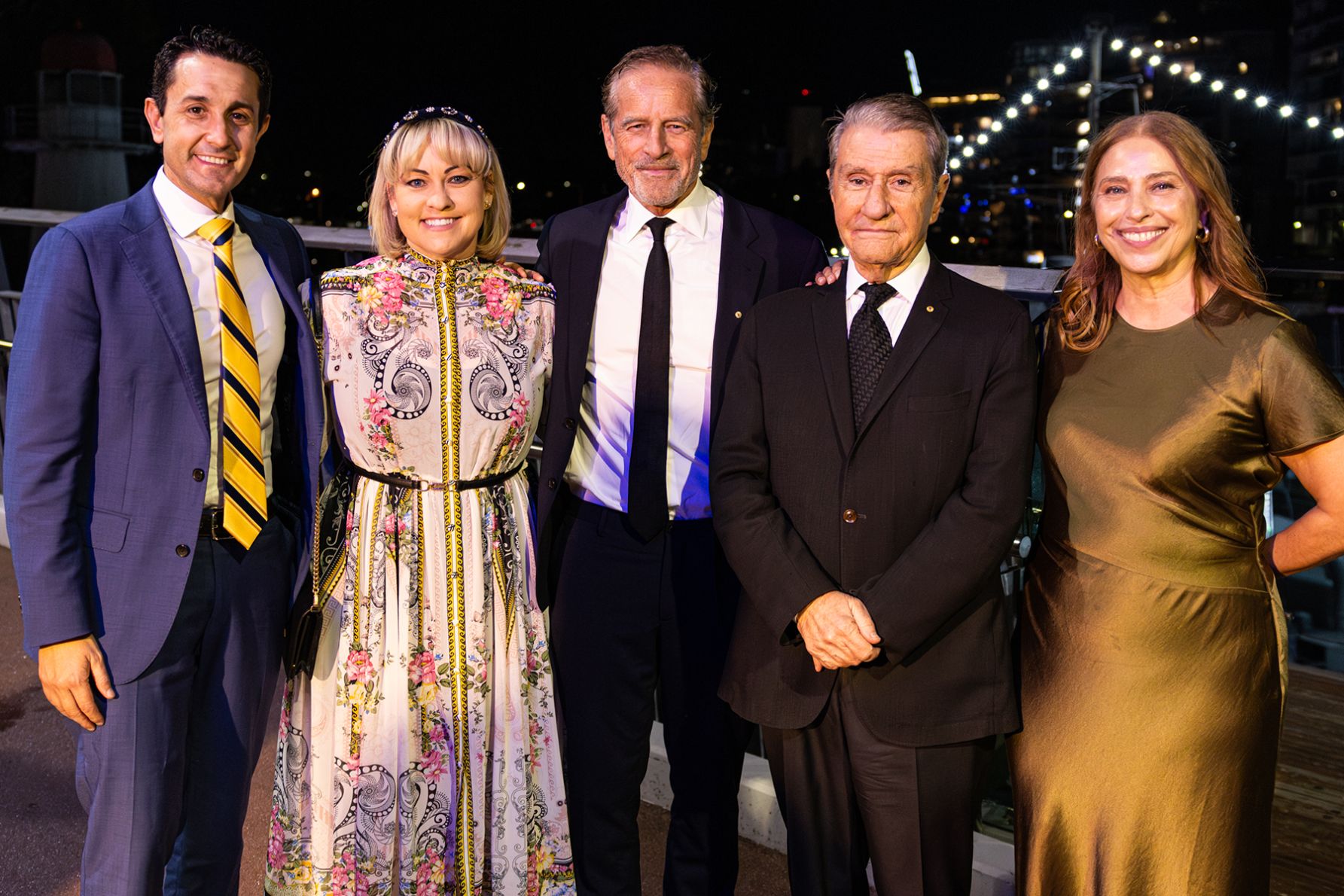 The Premier of Queensland, Hon David Crisafulli MP, Tegan Crisafulli, Mark Bouris, Nick Politis, Freda Valassakis