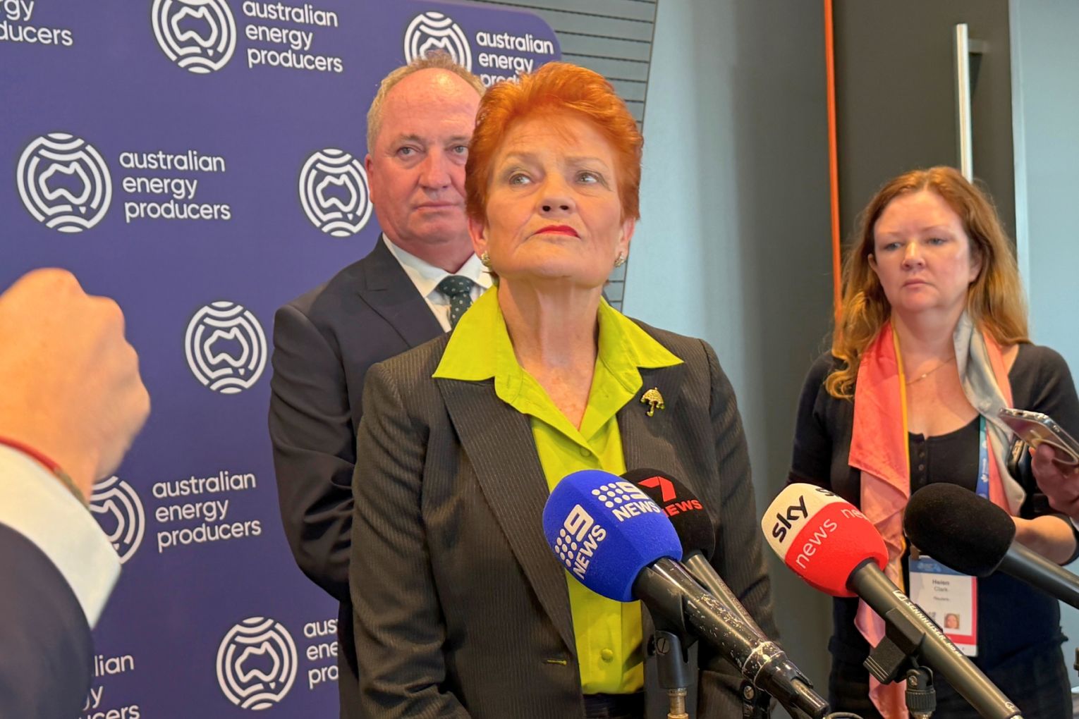Senator Pauline Hanson addressed the media after unveiling her new gas policy at the Australian Energy Producers conference in Adelaide. Photo: David Simmons/In Daily.