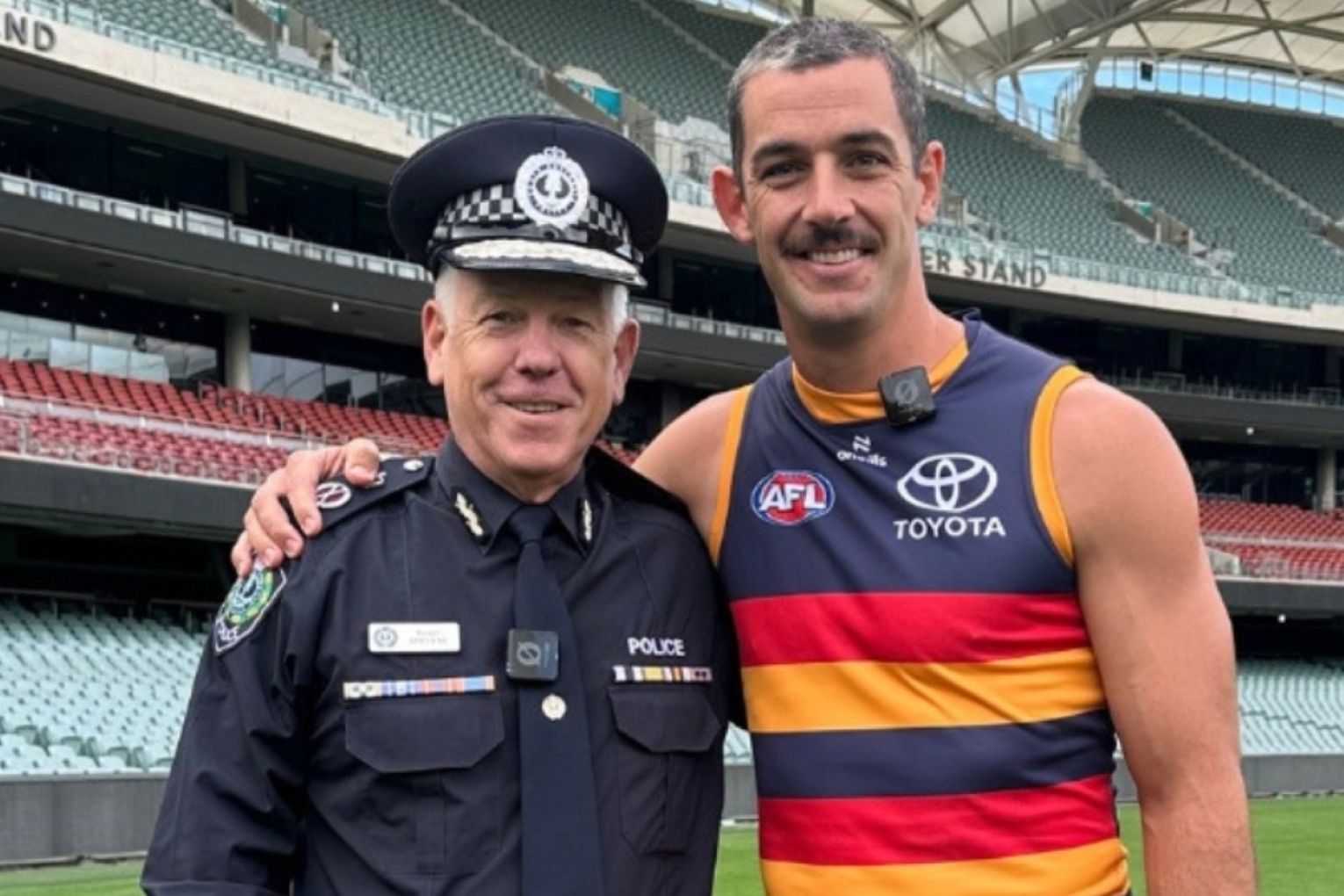 SA Police Commissioner Grant Stevens and Tex Walker. Picture: SA Police instagram