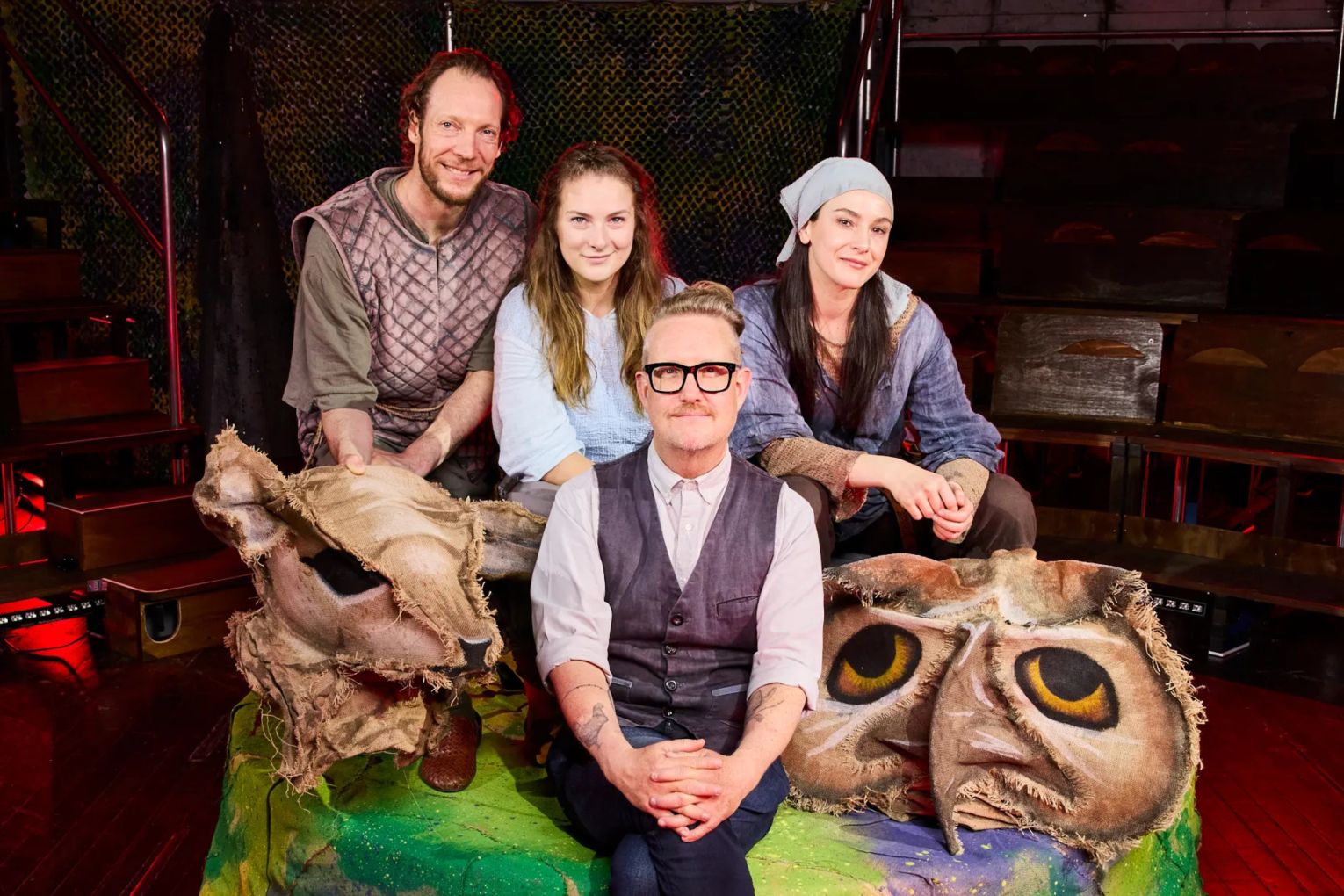 Andy Packer, front, with actors Nathan O’Keefe, Ren Williams and Kate Cheel, who perform in the triptych A Concise Compendium of Wonder. Photo: Claudio Raschella