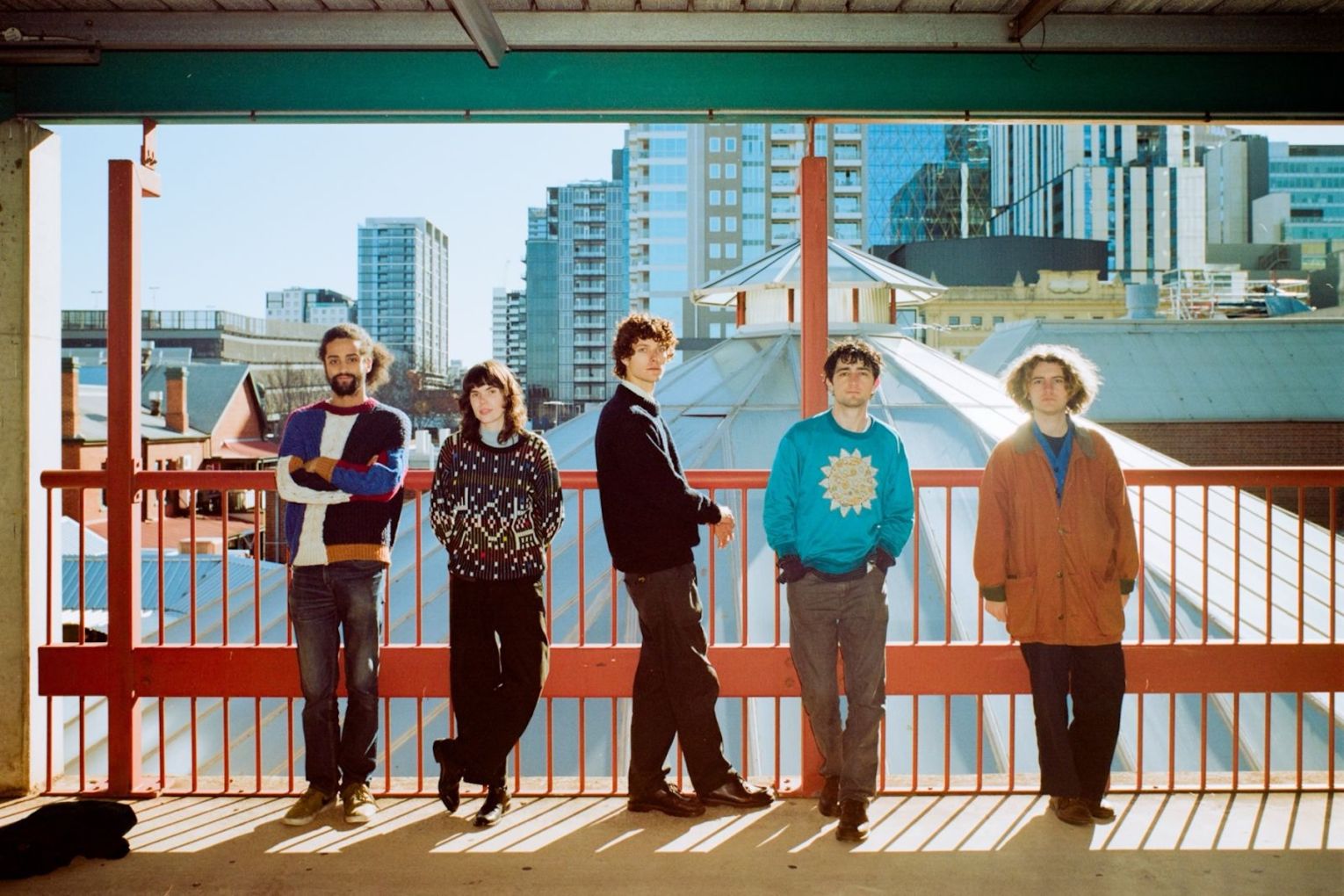 Any Young Mechanic (Left to Right): Jay Eliot Mee, Thea Martin, Luka Kilgariff-Johnson, Allan McBean, and Sam Wilson. Photo: Nash Blight