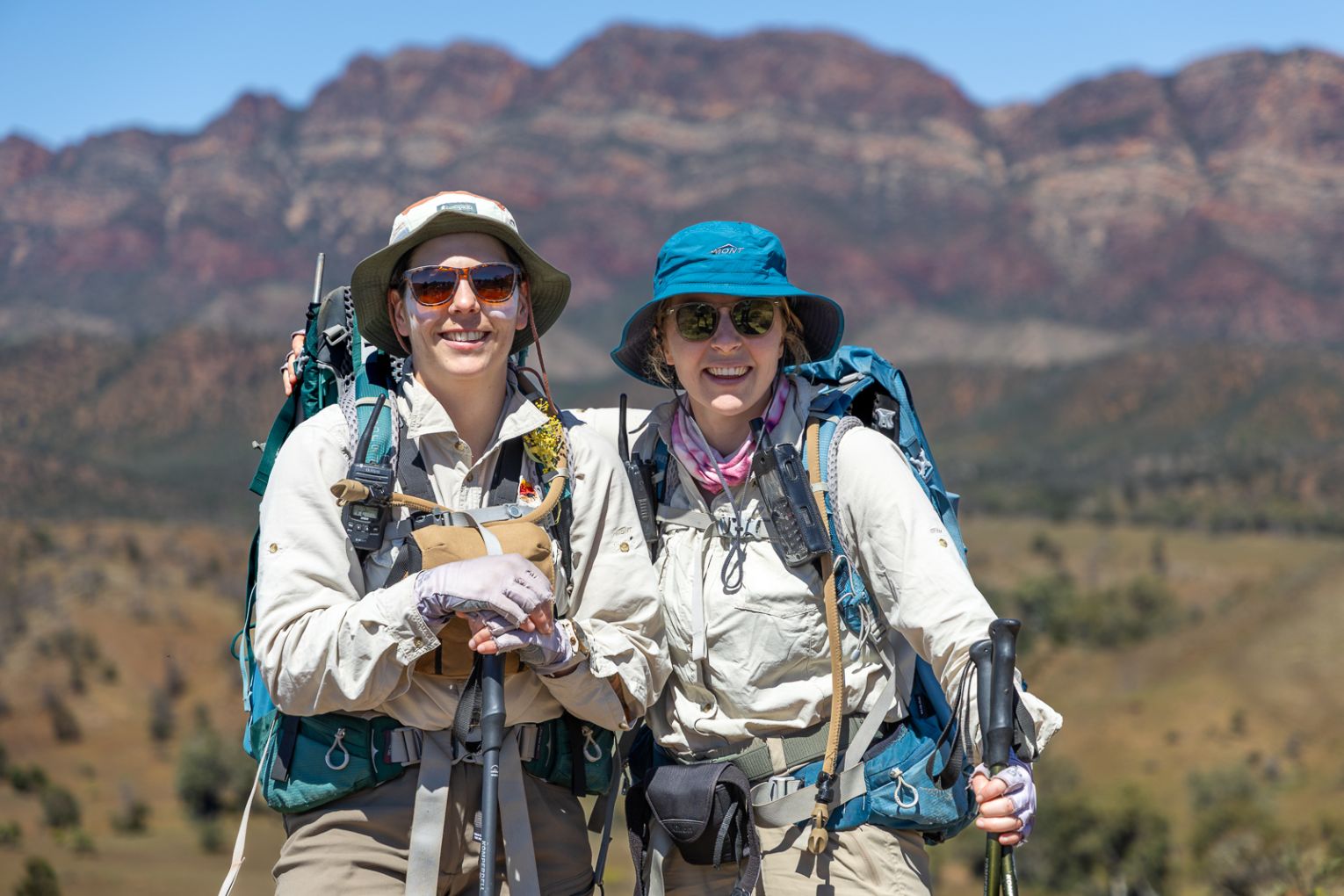 Spectacular views are the reward for a challenging day's hike; camping at the foot of the Elder Range; field guides Sari and Natalie; a steep descent.