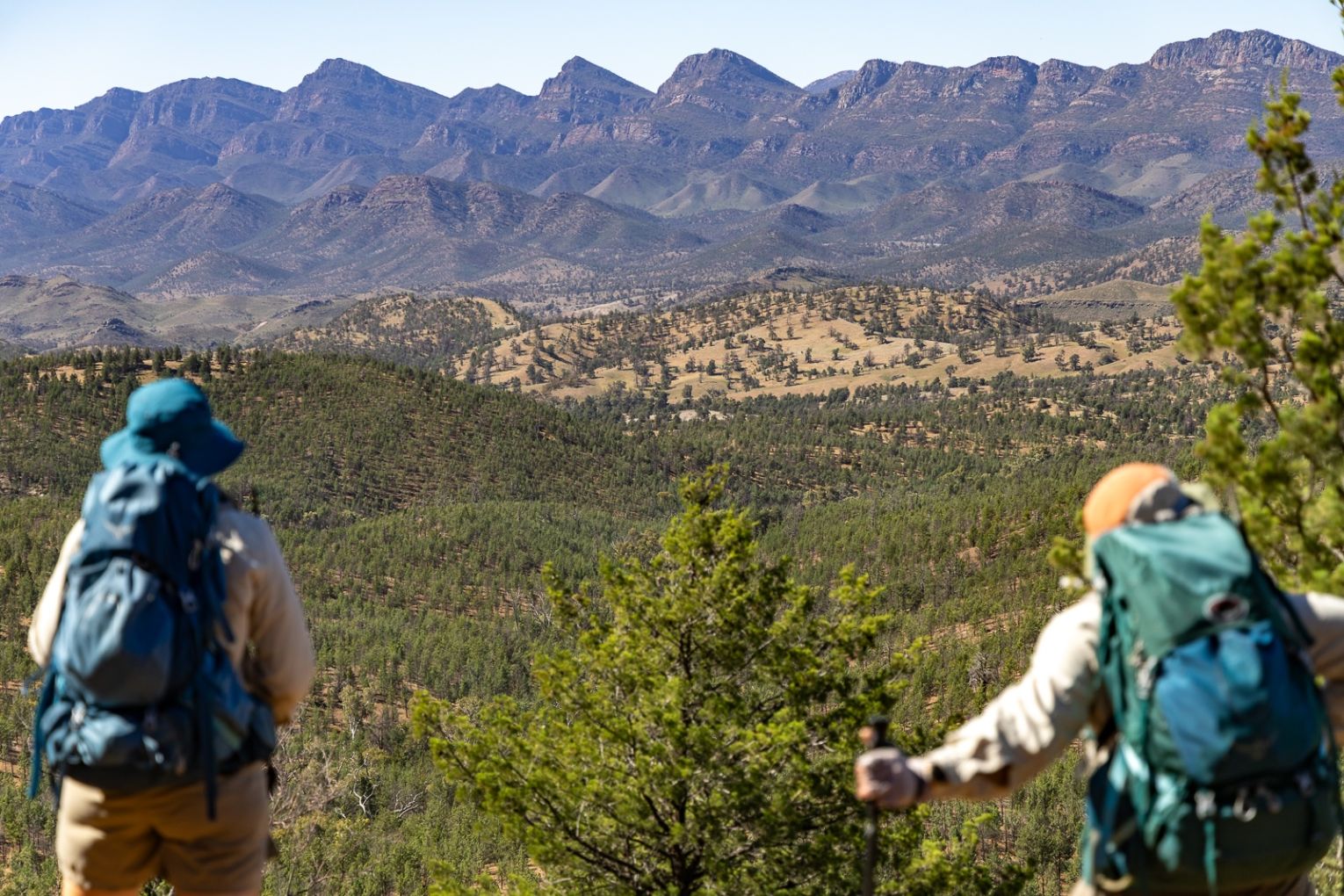 Spectacular views are the reward for a challenging day's hike; camping at the foot of the Elder Range; field guides Sari and Natalie; a steep descent.