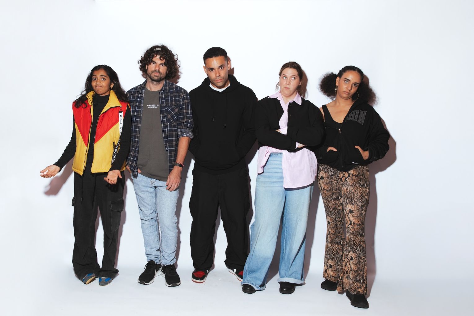 Lincoln Elliott (second from left) with the cast of Artefect (or, Repatriation: The Musical). Photo: Rebecca Elliott / Supplied