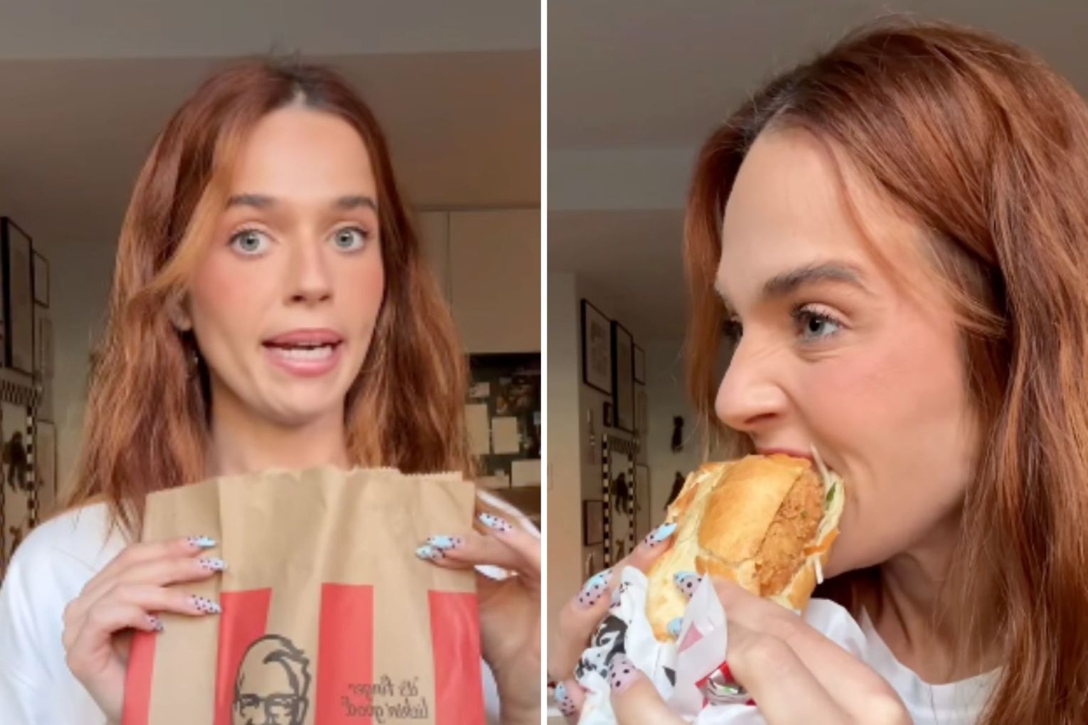 Instragram user Adelle Petropoulos enjoying a KFC Zinger Banh Mi. Picture: via Instagram 