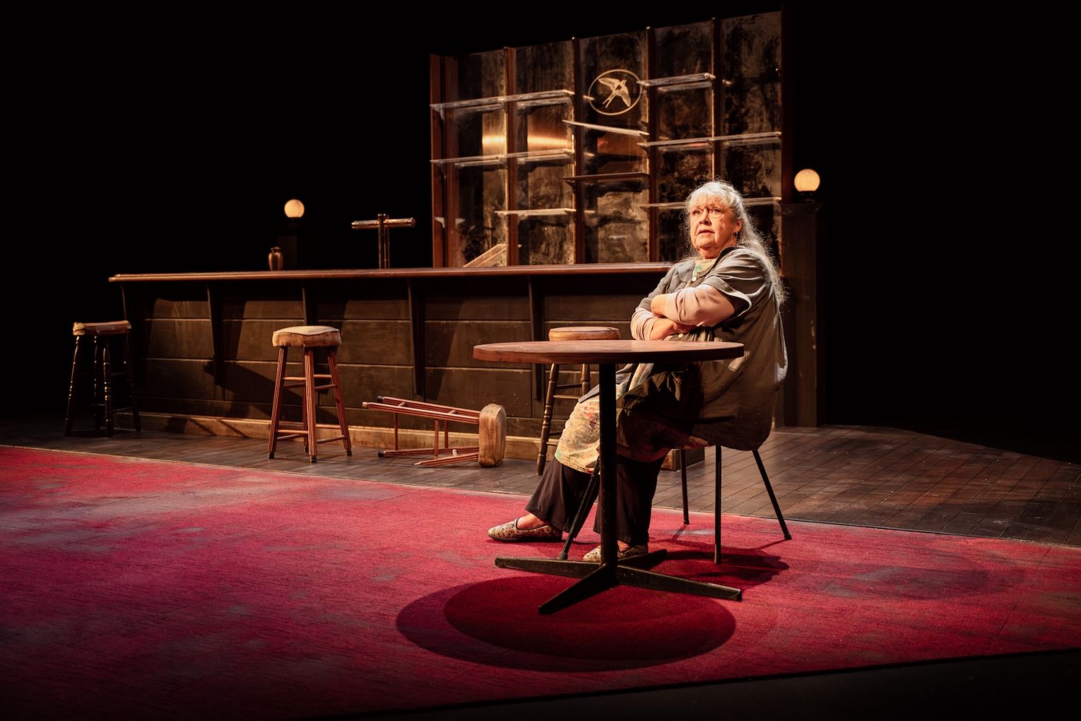 Noni Hazlehurst behind the bar in Daniel Keene's The Lark. Photo: Cameron Grant / Supplied