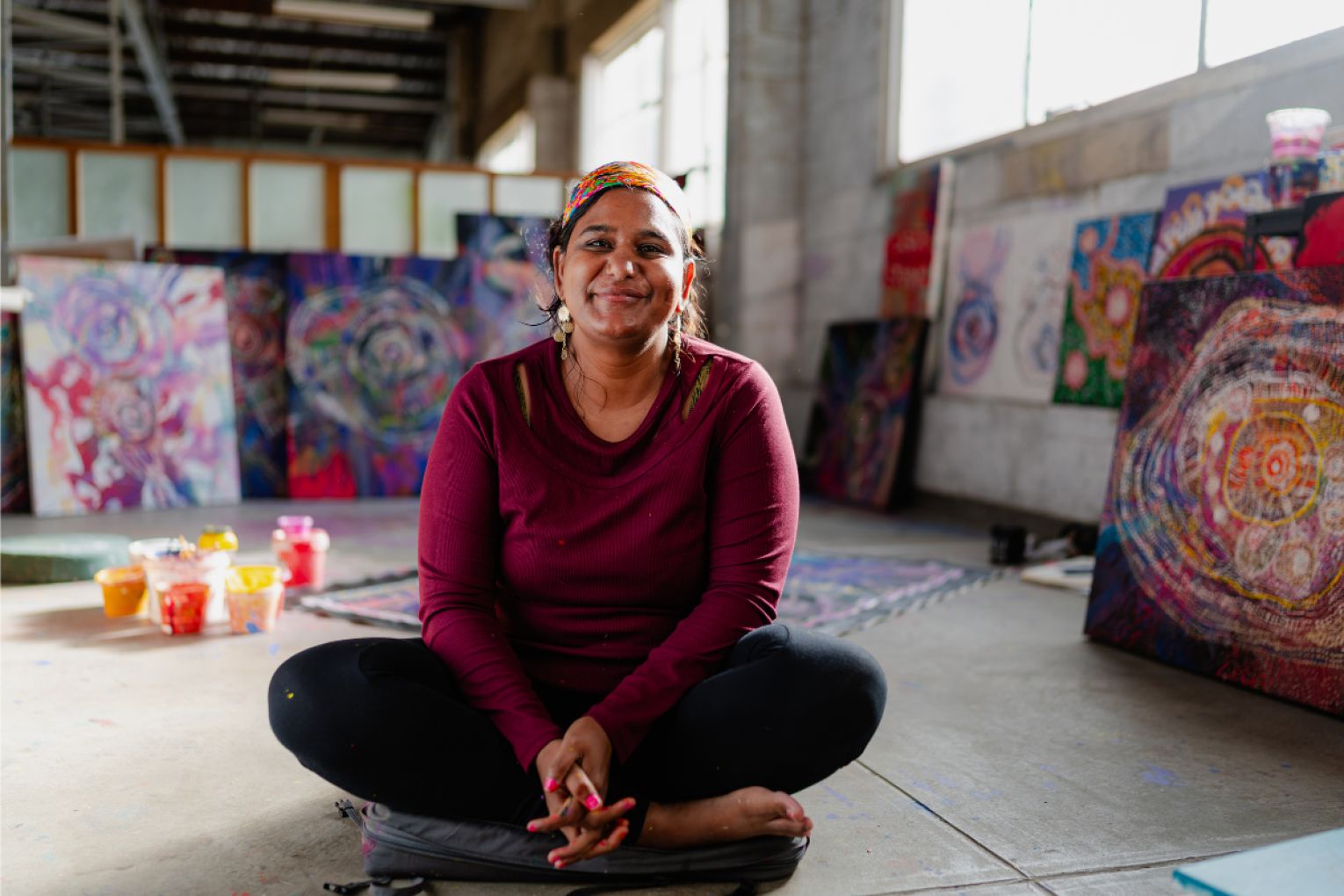South Australian artist Lisa Khan in her studio at The Mill.