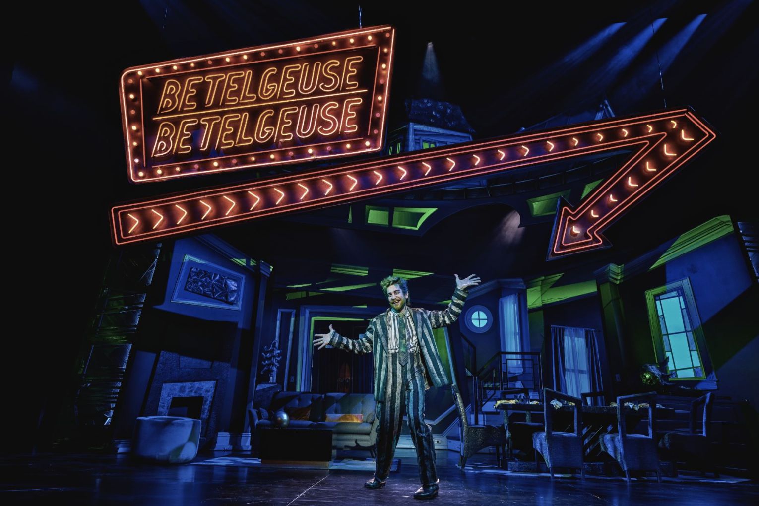 Andy Karl is the ghostly star of Beetlejuice The Musical, which is now on at QPAC. Photo: Eugene Hyland