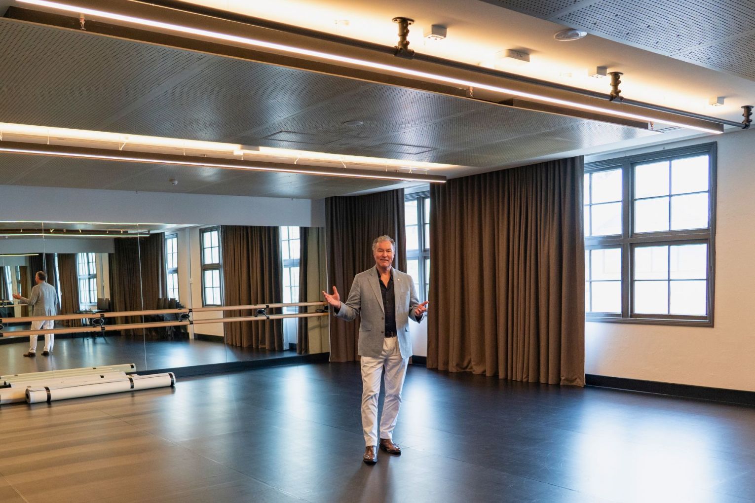 State Arts Minister John-Paul Langbroek in one of the newly refurbished rehearsal spaces at the Judith Wright Arts Centre. Photo: Alex Mayall