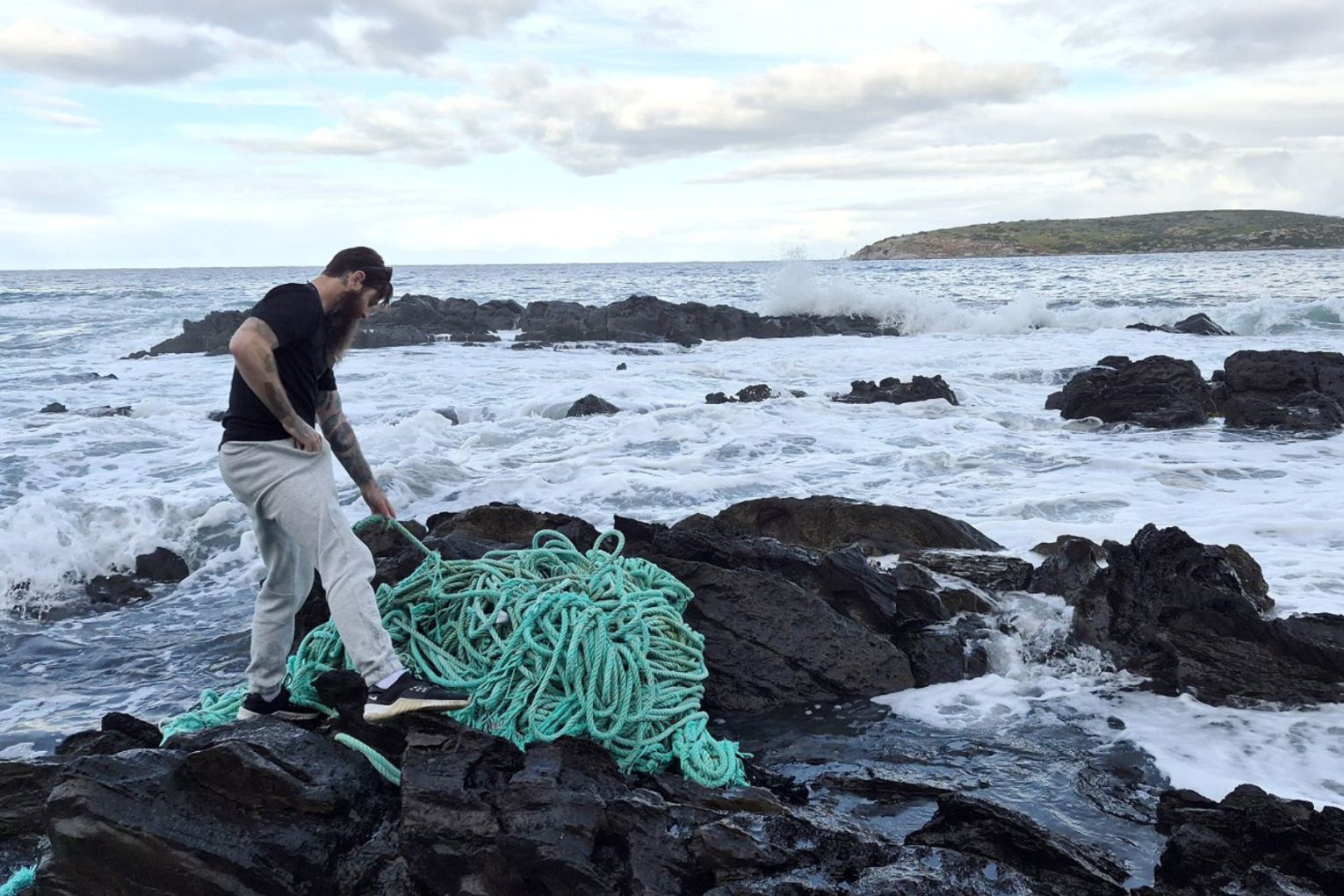 The ghost net was found by conservationists at Encounter Bay, a corridor commonly used by migrating whales. Credit: Andy Alford.