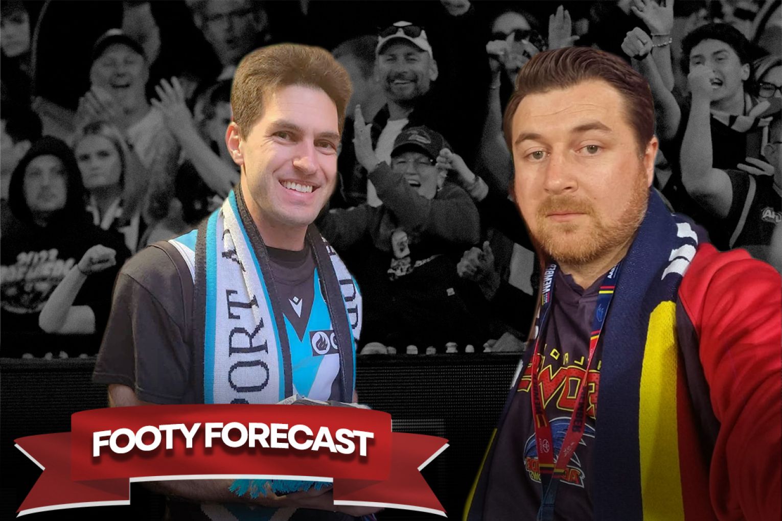 Adelaide Crows fan Ryan Power and Port Adelaide's Phil Rollas give their predictions. Graphic: Liam McAlister/InDaily