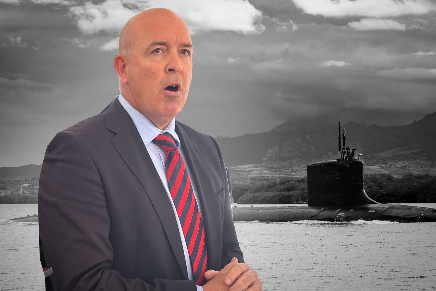 BAE Systems Australia CEO Craig Lockhart has welcomed “stability” as major political leadership changes are underway in the United Kingdom. Photo: David Simmons/InDaily. Design: James Taylor/InDaily.