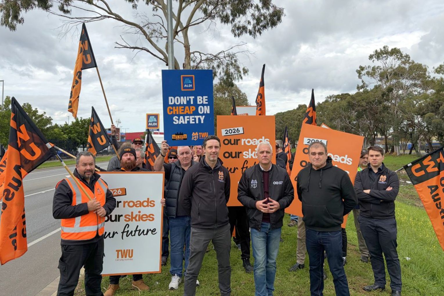 ALDI truckies strike at Regency Park on Wednesday. Picture: supplied.