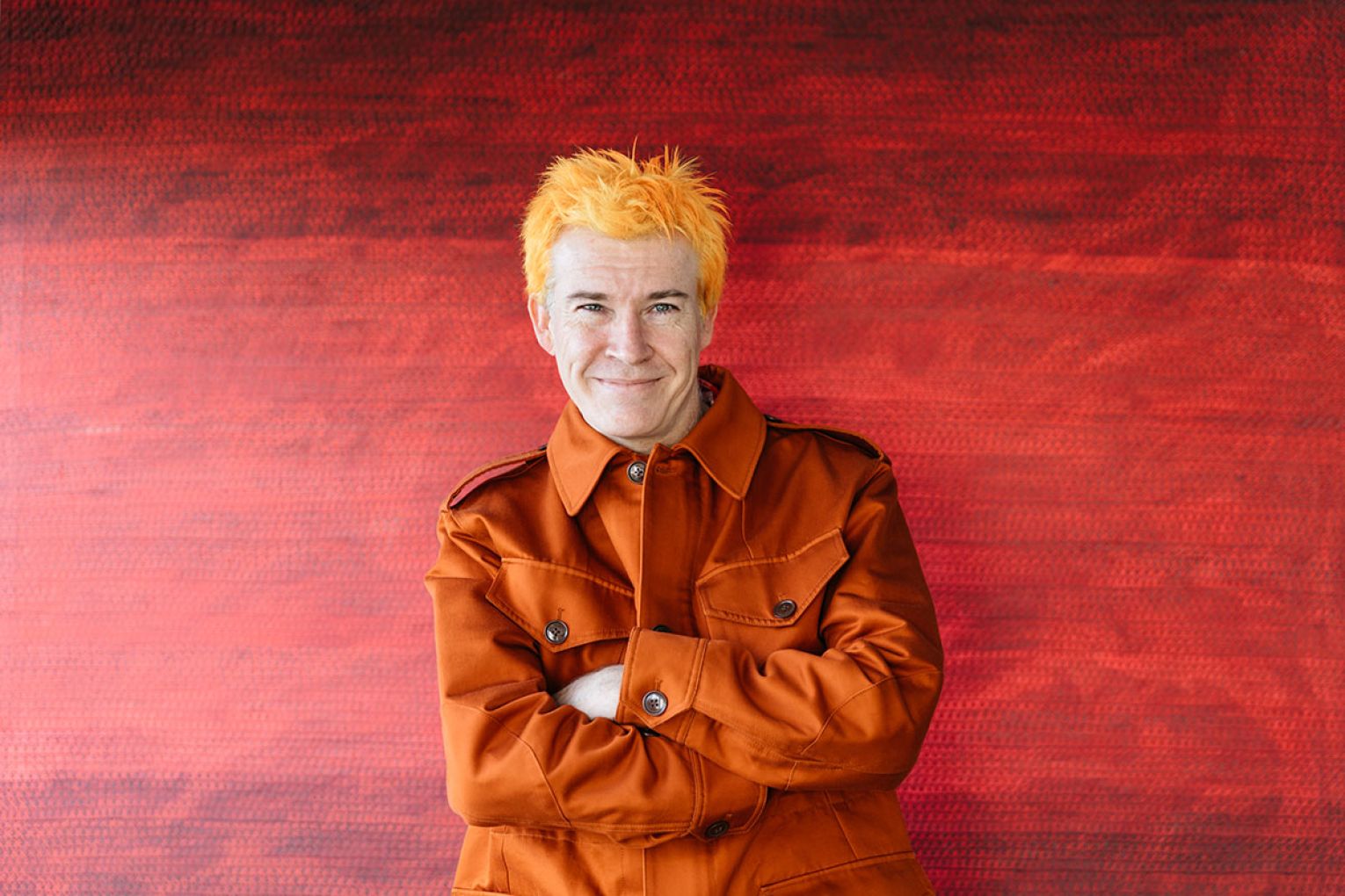 The artist in front of Emotional Landscape 17. Photo supplied / Sia Duff. Courtesy Guildhouse 
