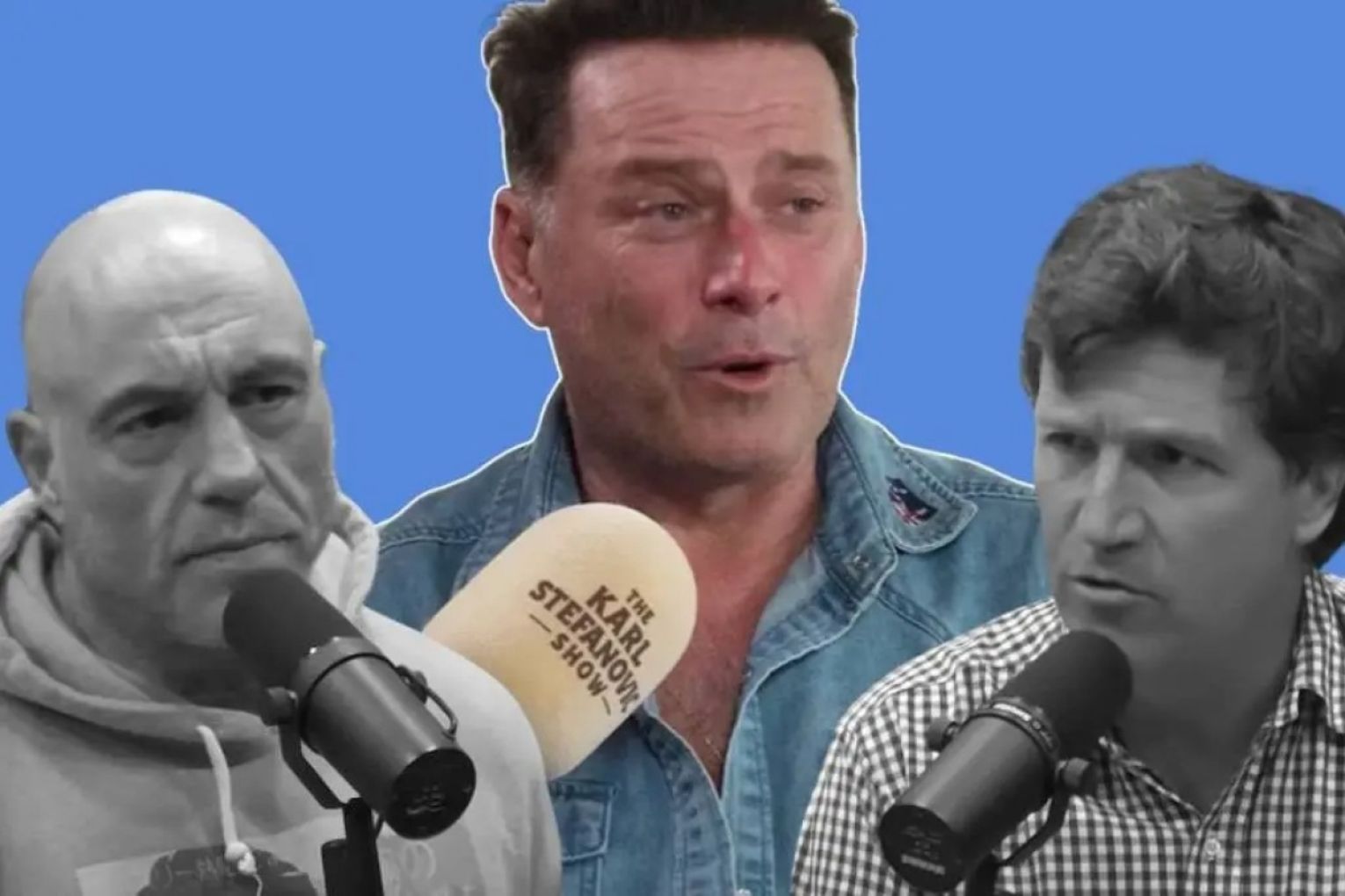 L-R: Joe Rogan, Karl Stefanovic, Tucker Carlson.