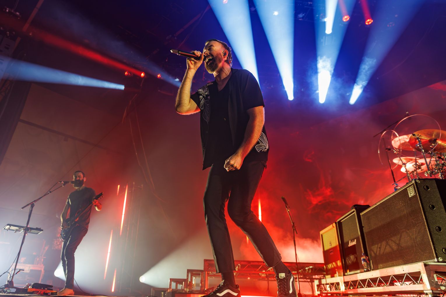 Karnivool lead singer Ian Kenny at the Adelaide Entertainment Centre on Tuesday, July 21. Photo: Ben Kelly.