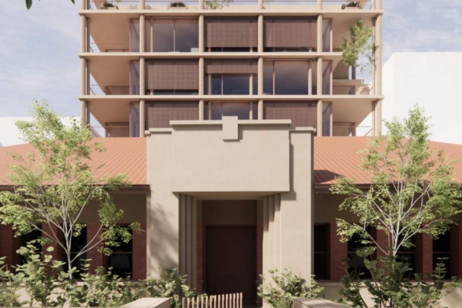 A render of a planned multi-storey apartment complex in North Adelaide. Render: Supplied