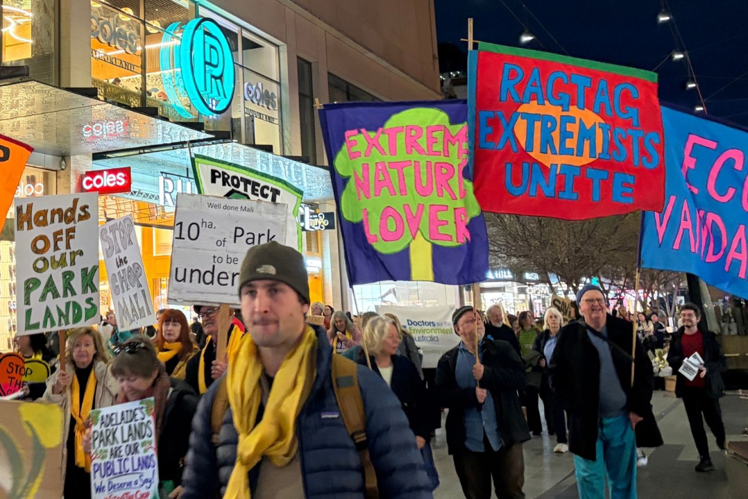 Park lands protesters in Rundle Mall on Friday, July 10. Picture: InDaily. 