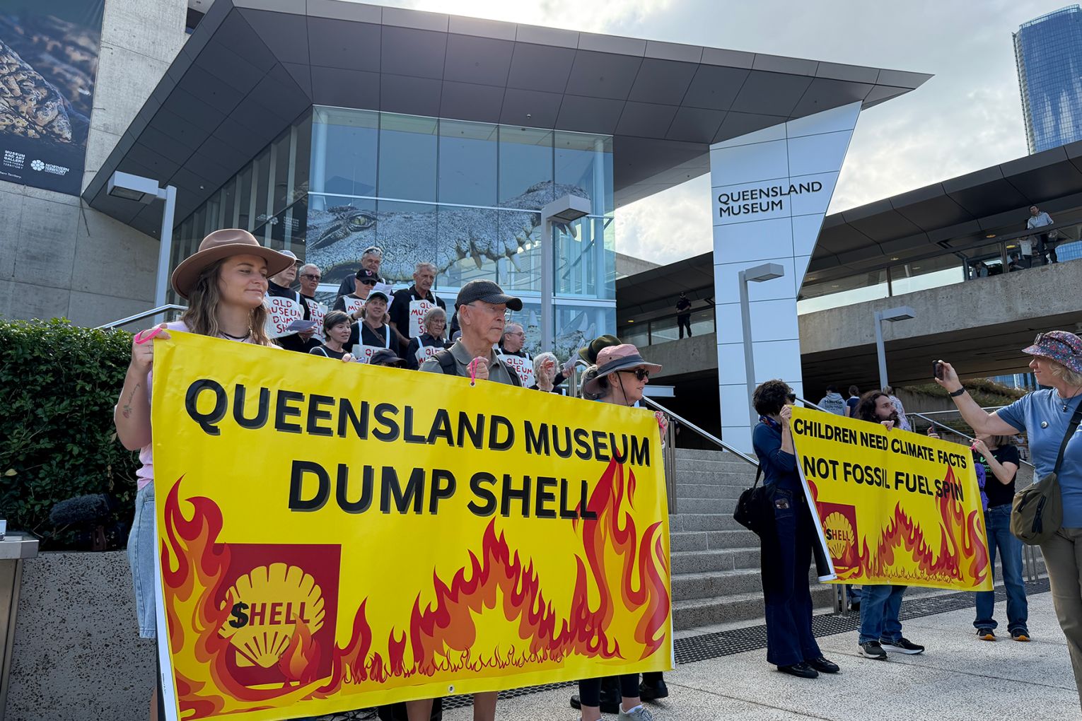 Yesterday End Fossil Fuel Sponsorships group presented the Open Letter to Queensland Museum | Image credit: End Fossil Fuel Sponsorships group
