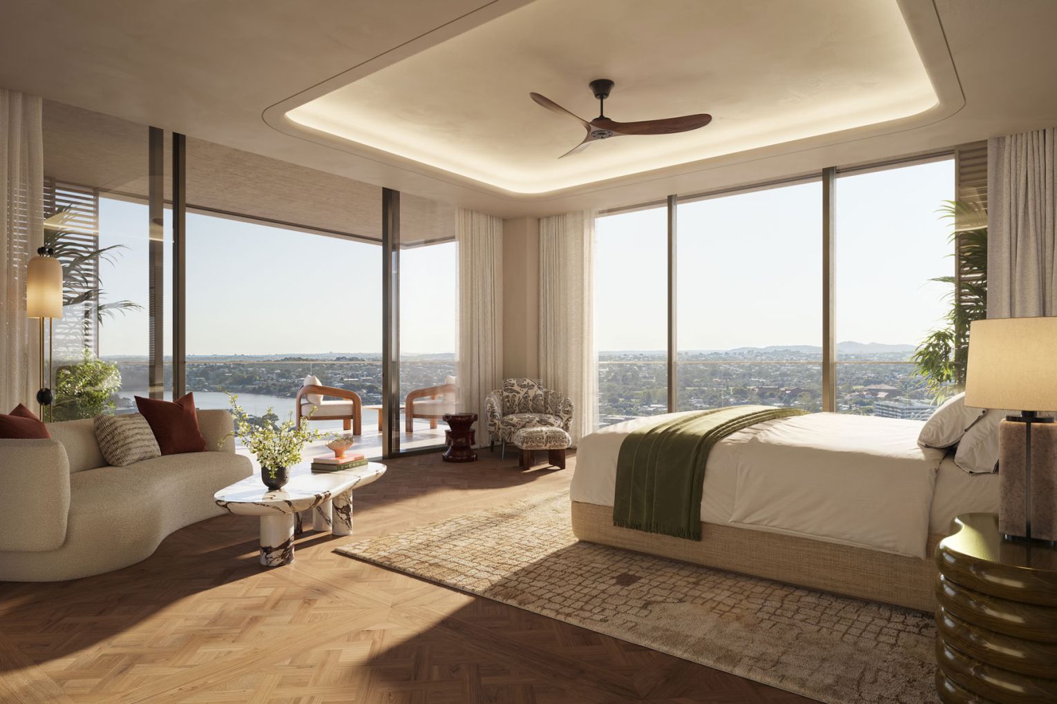 Primary bedroom at Capella Residences | Image rendered by Verso Projects