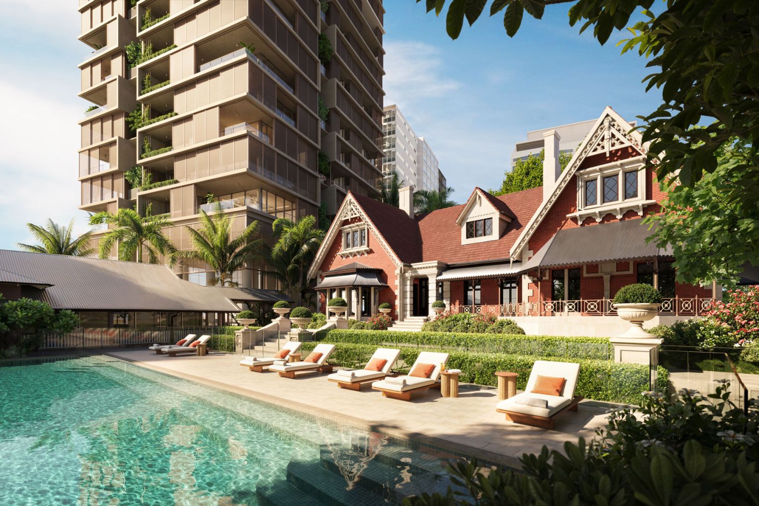 Capella Residences pool facing the Shafston House | Image rendered by Verso Projects
