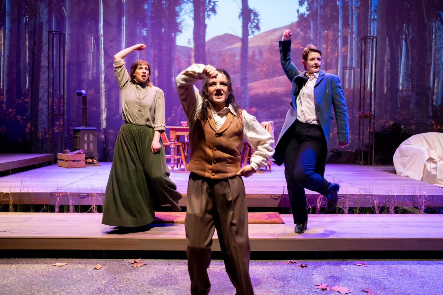 Ellen Graham, Poppy mee and Lucy Haas star in Uncle Vanya - but there’s ASMR soap cutting videos playing in the bottom right corner. Photo: Matt Byrne / Supplied