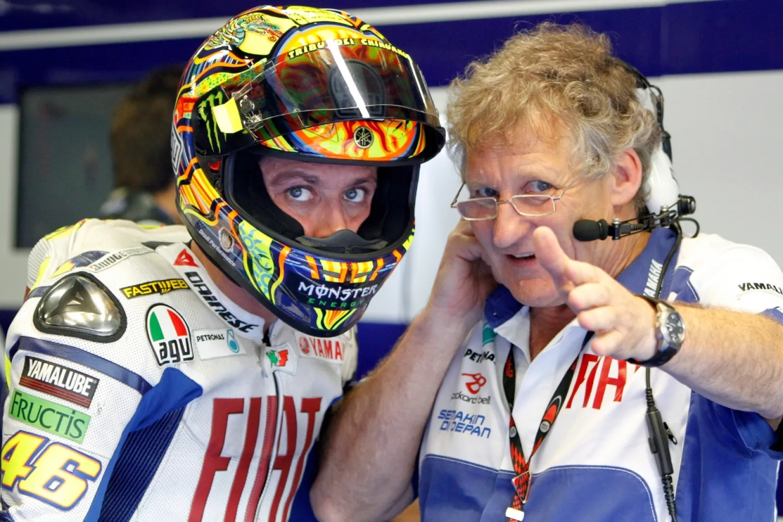 Nine-time World Champion Valentino Rossi with Jeremy Burgess in 2010. Photo: Kimimasa Mayama