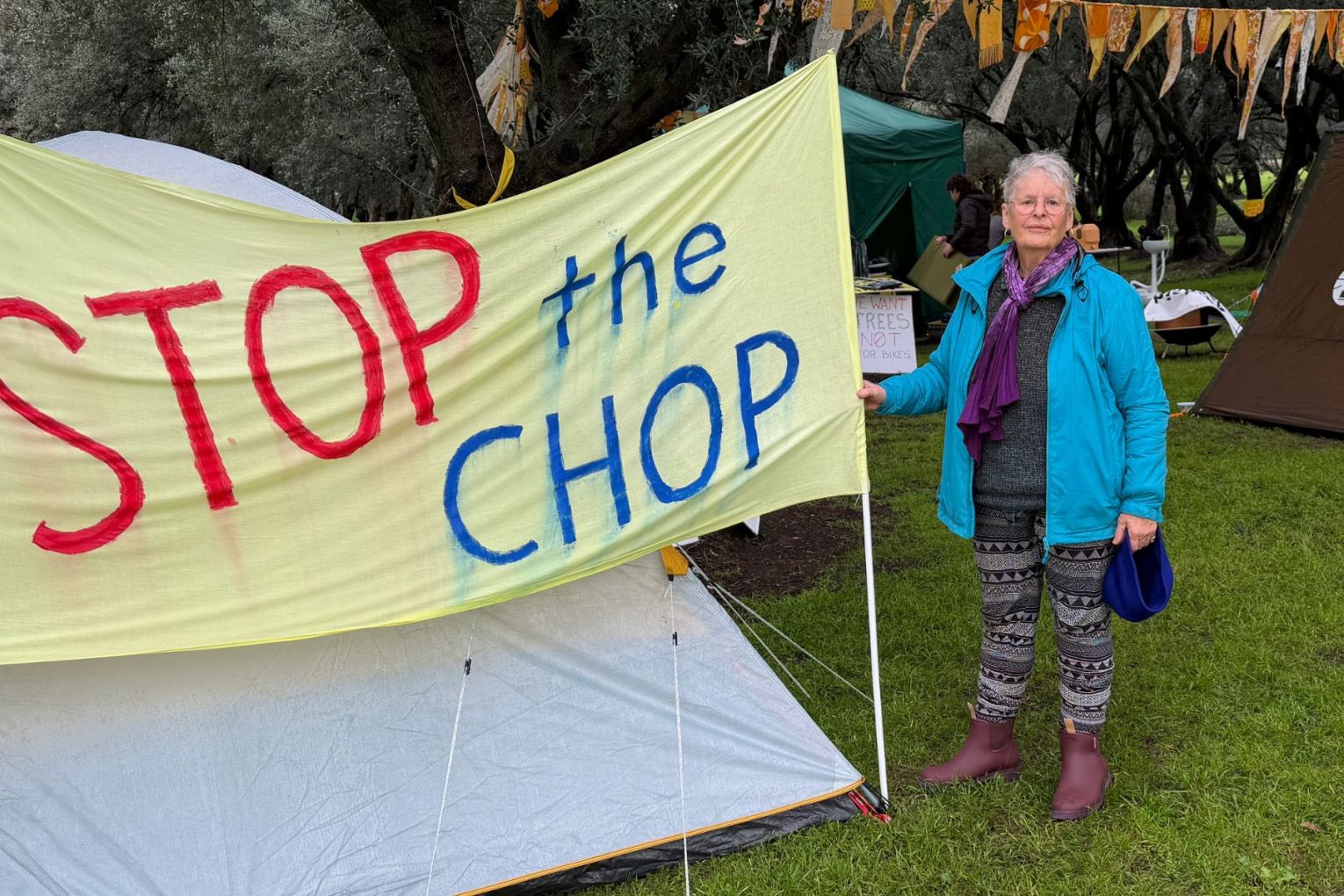 Mij Tanith started camping in the park lands on Saturday. Picture: David Simmons/InDaily.