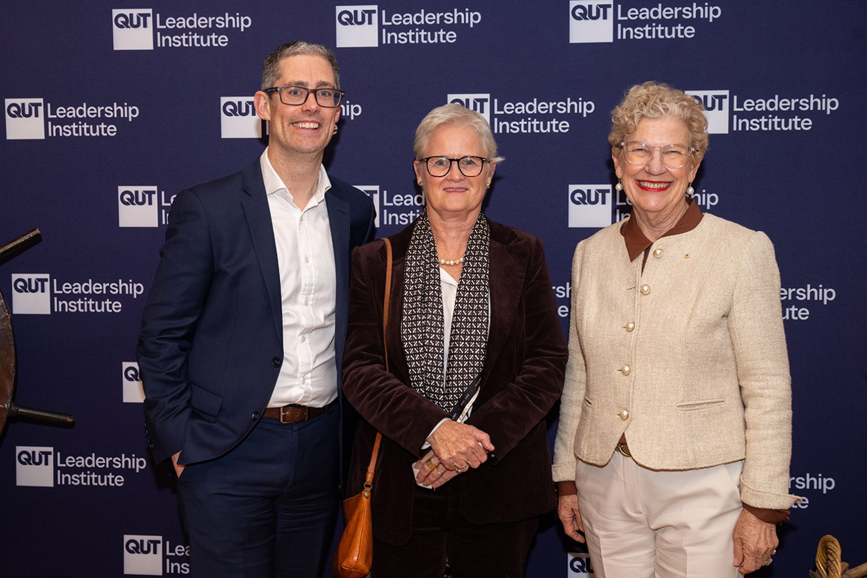 QUT CFO Neil Ainsworth, QUT Council member Jane Crombie, Ann Sherry AO