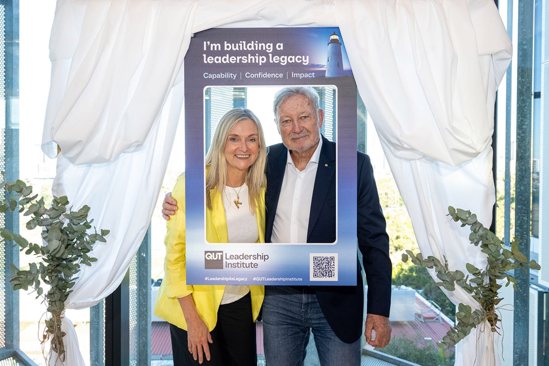 QUT Leadership Institute leaders in residence: Kristina Karlsson and John Bertrand AO