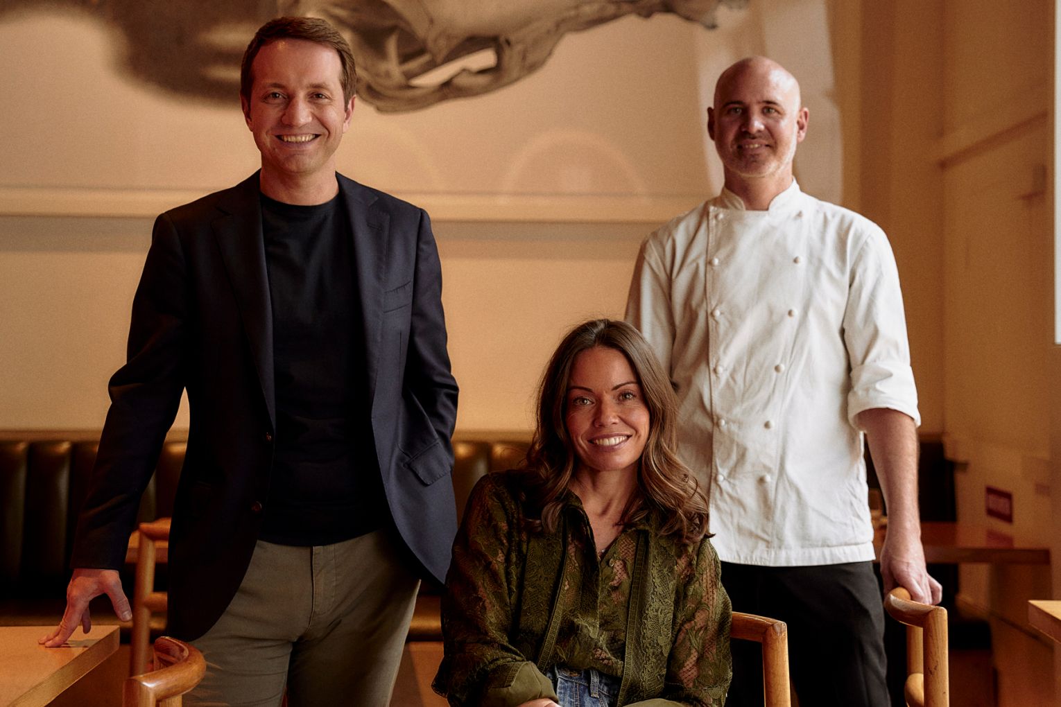 edition Group's Ged Bellis (group general manager), Rebecca Yazbek (group founder) and Michael Greenlaw (group culinary director)