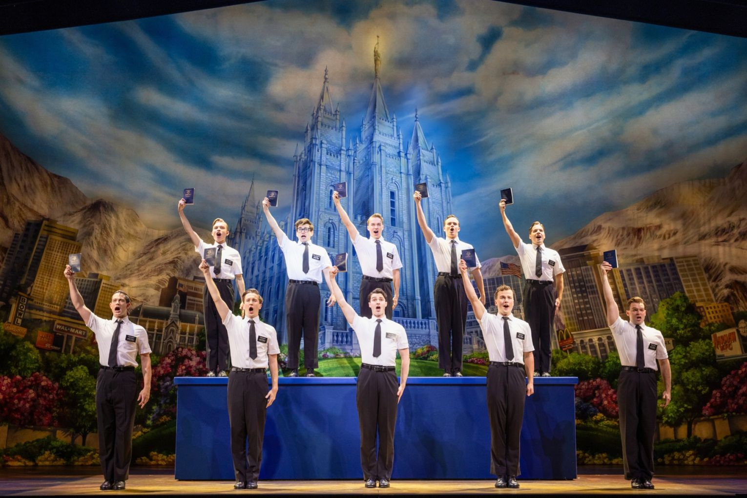They're back! Stage musical The Book of Mormon returns to QPAC until October. Photo: Daniel Boud