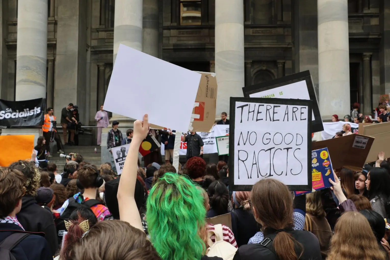 Thousands of high school and university students joined a protest yesterday against Pauline Hanson and One Nation. Photo: Charlie Gilchrist/InDaily