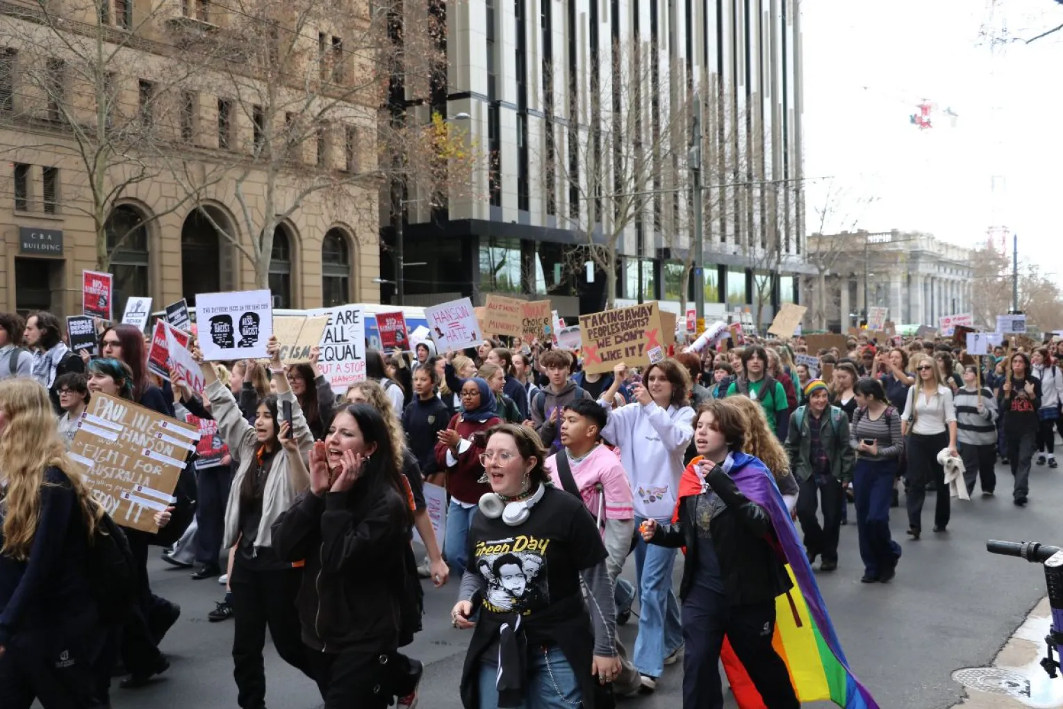 Thousands of high school and university students joined a protest yesterday against Pauline Hanson and One Nation. Photo: Charlie Gilchrist/InDaily