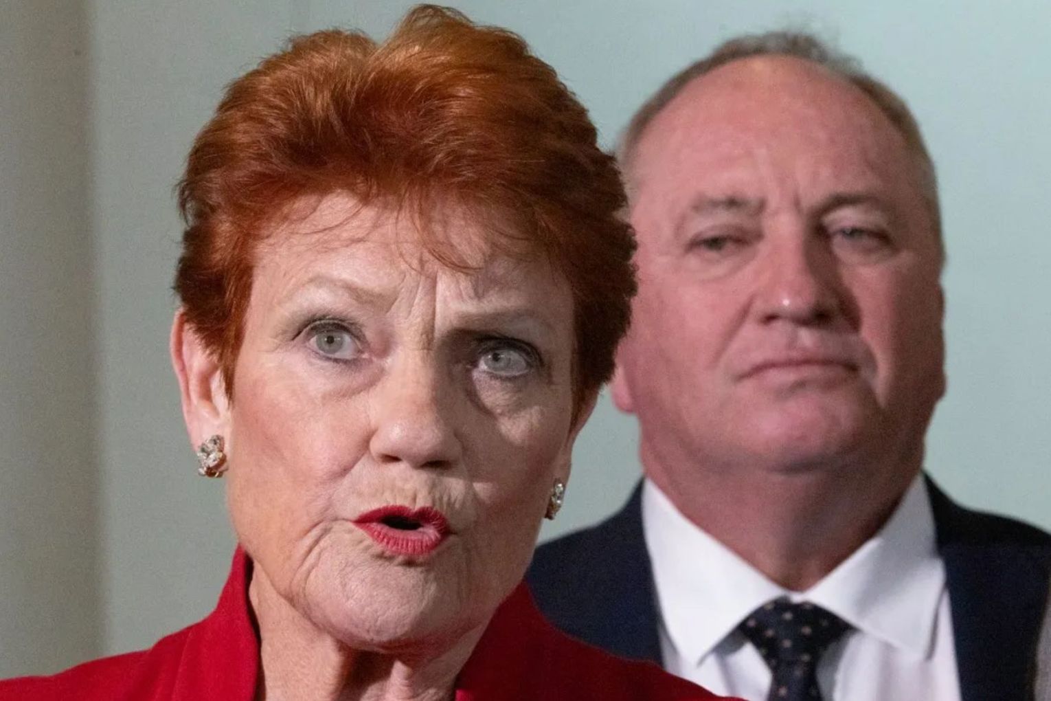 Pauline Hanson with Barnaby Joyce. Photo: Mike Bowers