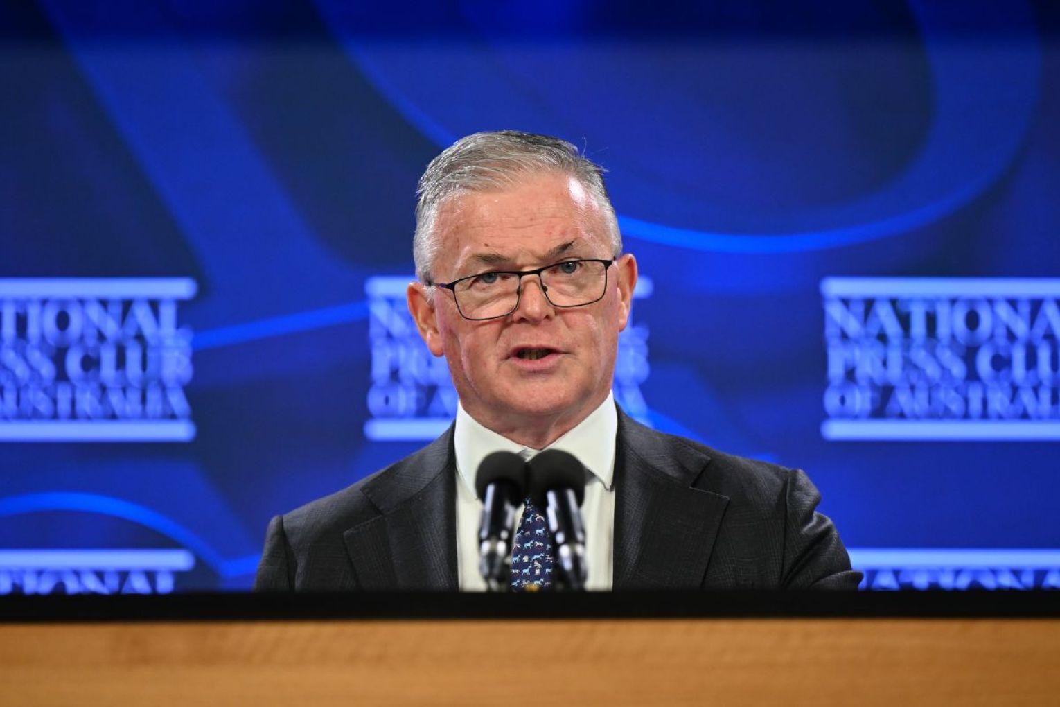 SA oil and gas giant Santos CEO Kevin Gallagher addressed the National Press Club on Wednesday. Picture: Lukas Coch/AAP