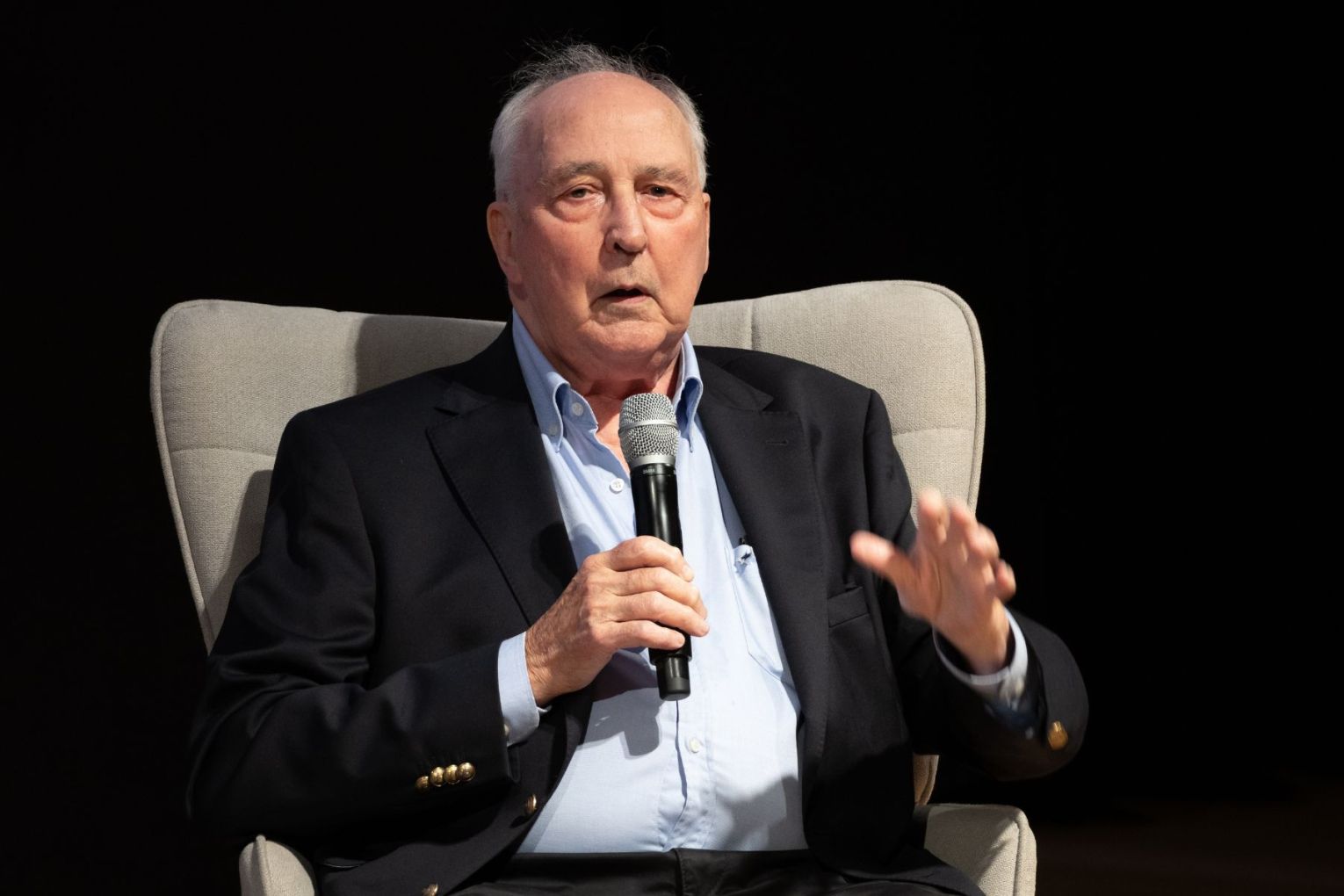 Paul Keating appears in conversation with Troy Bramston, in connection with the release of the definitive biography Gough Whitlam: The Vista of the New in Sydney last year. Picture: AAP/Sitthixay Ditthavong